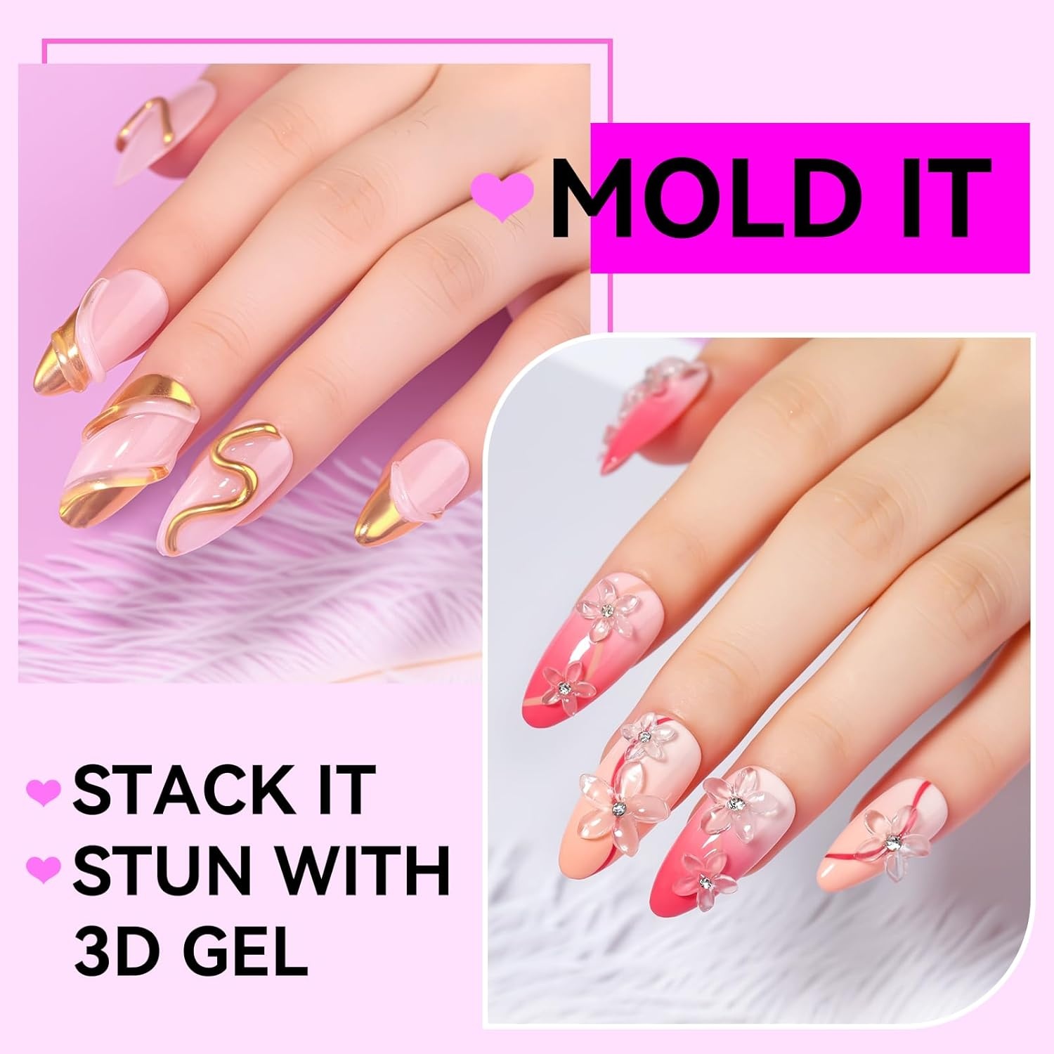 image:imageMakartt 3d Gel Nail Art Kit All in One 3D Sculpting Builder DIY Kit NonStickHand Solid Gels UV LED Soak Off Gel Polish Painted Carving Molding Hard Gels Rhinestones Chrome Nail Art Salon HomeClear 3D Sculpting Kit