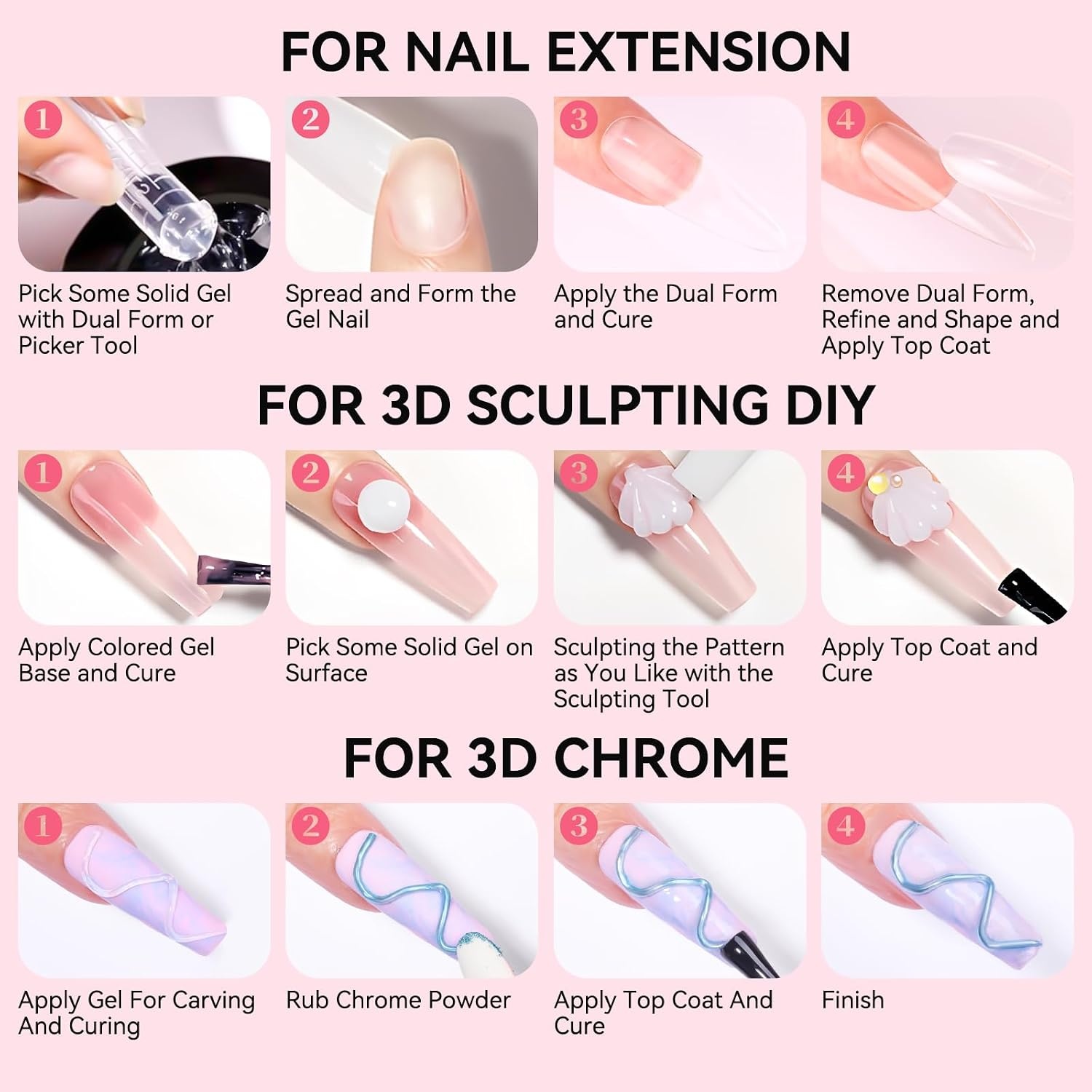 image:imageMakartt 3d Gel Nail Art Kit All in One 3D Sculpting Builder DIY Kit NonStickHand Solid Gels UV LED Soak Off Gel Polish Painted Carving Molding Hard Gels Rhinestones Chrome Nail Art Salon HomeClear 50g