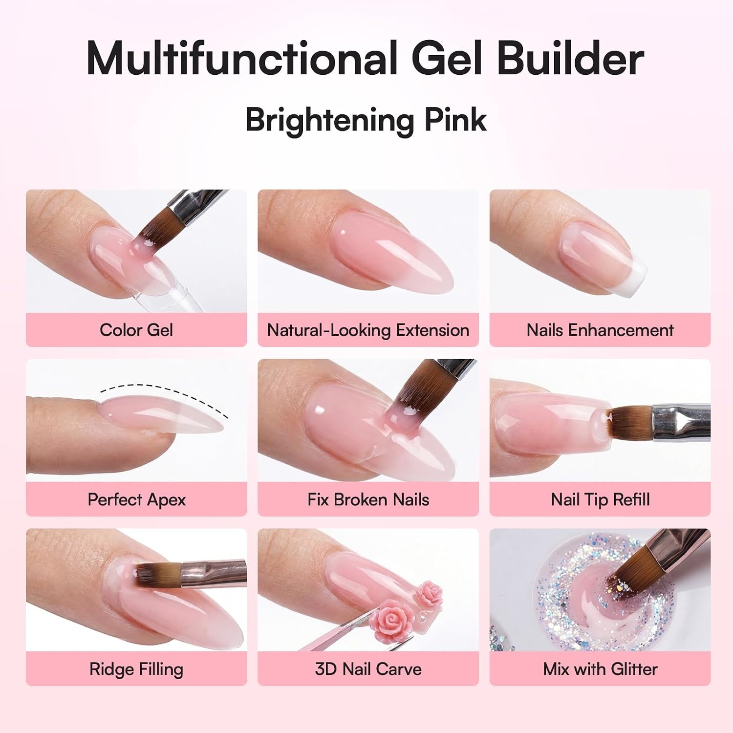 image:imageMakartt 3d Gel Nail Art Kit All in One 3D Sculpting Builder DIY Kit NonStickHand Solid Gels UV LED Soak Off Gel Polish Painted Carving Molding Hard Gels Rhinestones Chrome Nail Art Salon HomePink Gel Builder Kit