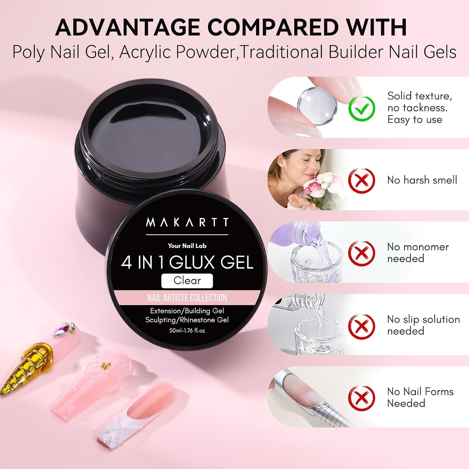 image:imageMakartt 3d Gel Nail Art Kit All in One 3D Sculpting Builder DIY Kit NonStickHand Solid Gels UV LED Soak Off Gel Polish Painted Carving Molding Hard Gels Rhinestones Chrome Nail Art Salon HomeClear 50g