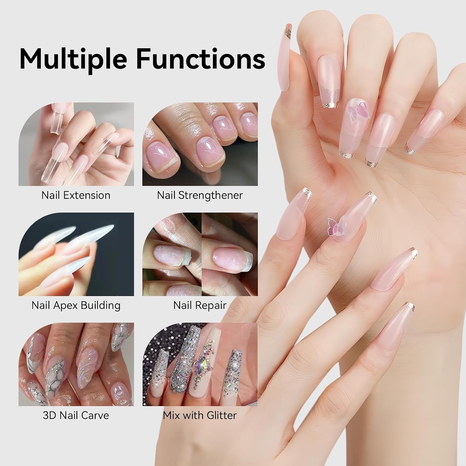 image:imageMakartt 3d Gel Nail Art Kit All in One 3D Sculpting Builder DIY Kit NonStickHand Solid Gels UV LED Soak Off Gel Polish Painted Carving Molding Hard Gels Rhinestones Chrome Nail Art Salon HomeClear Gel Builder