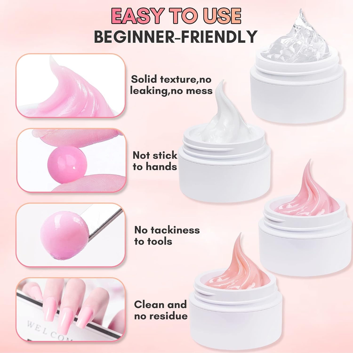image:imageMakartt 3d Gel Nail Art Kit All in One 3D Sculpting Builder DIY Kit NonStickHand Solid Gels UV LED Soak Off Gel Polish Painted Carving Molding Hard Gels Rhinestones Chrome Nail Art Salon HomeClearWhiteNude PinkLight Pink Kit