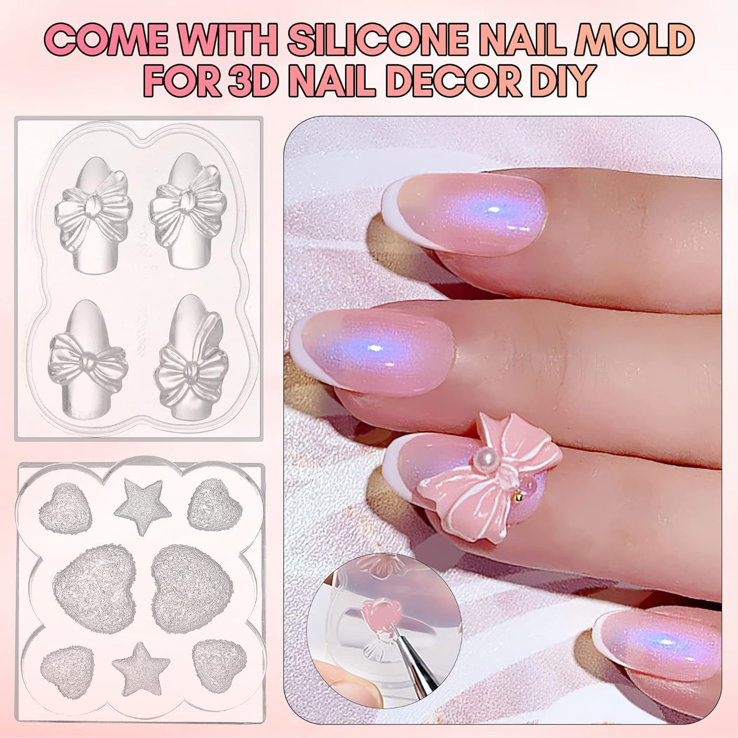 image:imageMakartt 3d Gel Nail Art Kit All in One 3D Sculpting Builder DIY Kit NonStickHand Solid Gels UV LED Soak Off Gel Polish Painted Carving Molding Hard Gels Rhinestones Chrome Nail Art Salon HomeClearWhiteNude PinkLight Pink Kit