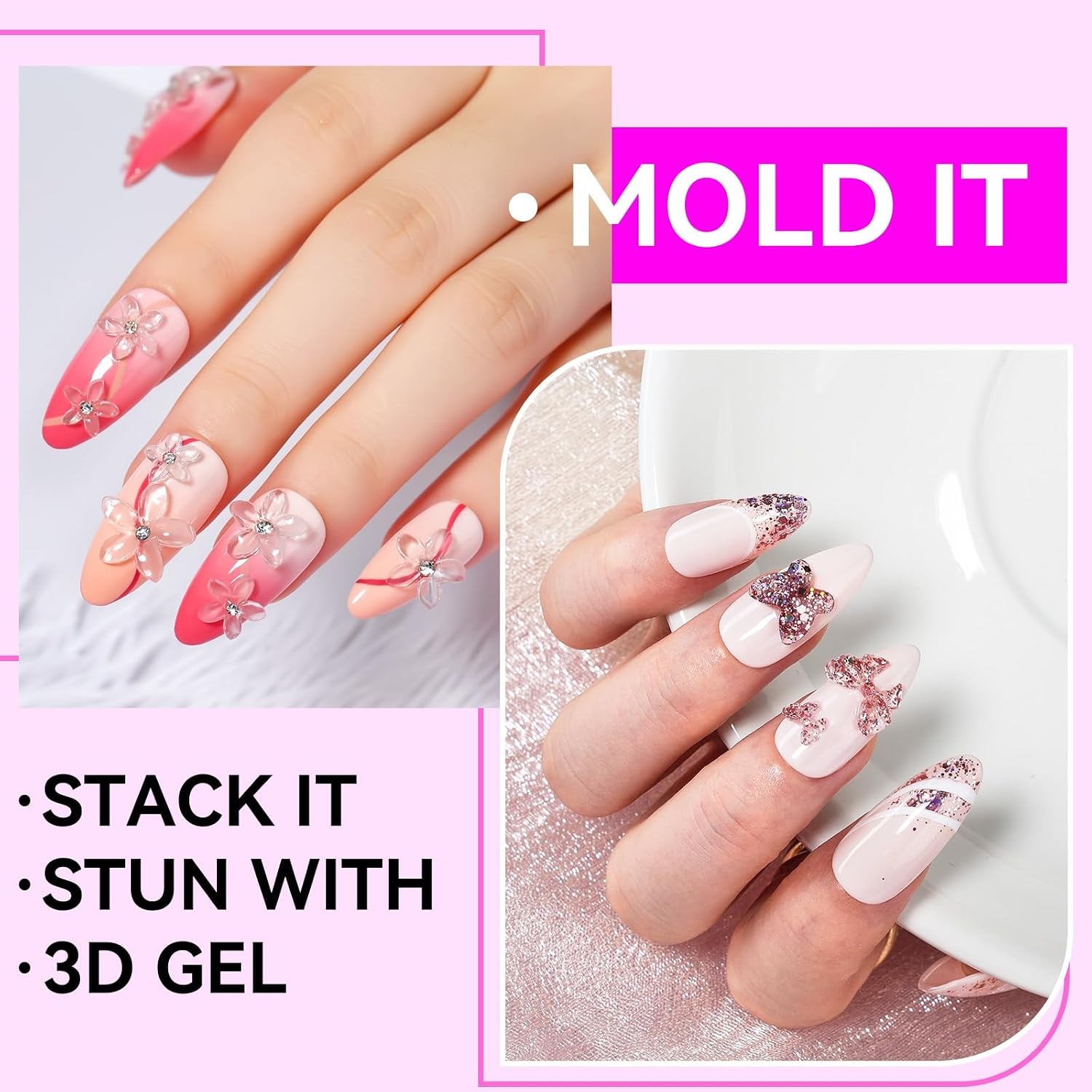 image:imageMakartt 3d Gel Nail Art Kit All in One 3D Sculpting Builder DIY Kit NonStickHand Solid Gels UV LED Soak Off Gel Polish Painted Carving Molding Hard Gels Rhinestones Chrome Nail Art Salon HomeClear 2pcs