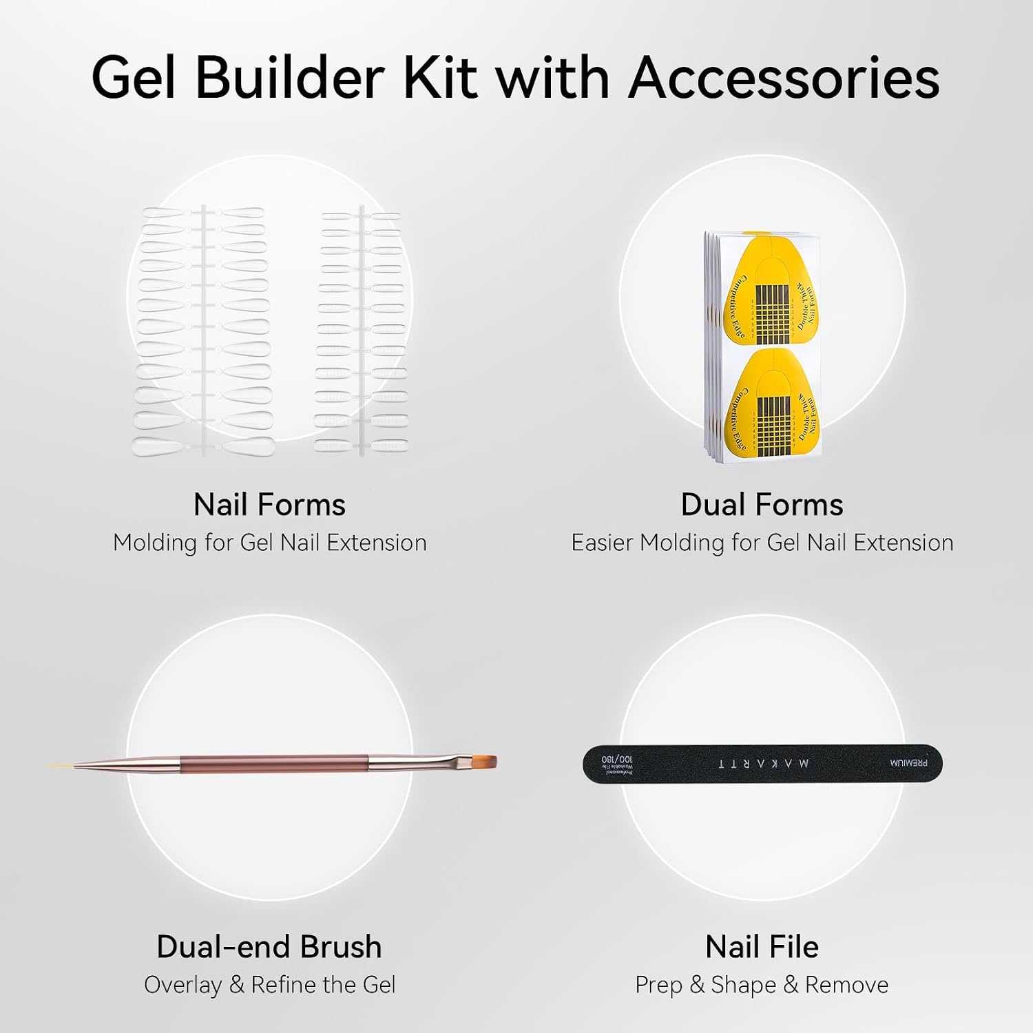 image:imageMakartt 3d Gel Nail Art Kit All in One 3D Sculpting Builder DIY Kit NonStickHand Solid Gels UV LED Soak Off Gel Polish Painted Carving Molding Hard Gels Rhinestones Chrome Nail Art Salon HomeClear Gel Builder Kit