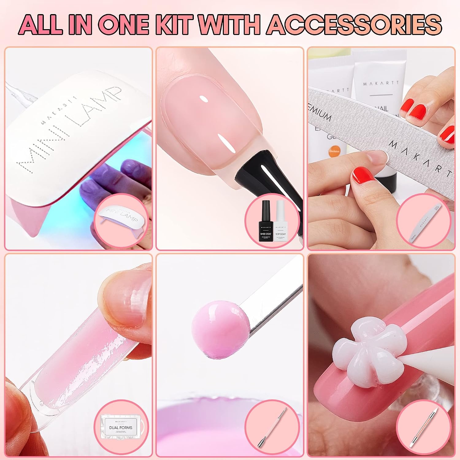 image:imageMakartt 3d Gel Nail Art Kit All in One 3D Sculpting Builder DIY Kit NonStickHand Solid Gels UV LED Soak Off Gel Polish Painted Carving Molding Hard Gels Rhinestones Chrome Nail Art Salon HomeClearWhiteNude PinkLight Pink Kit