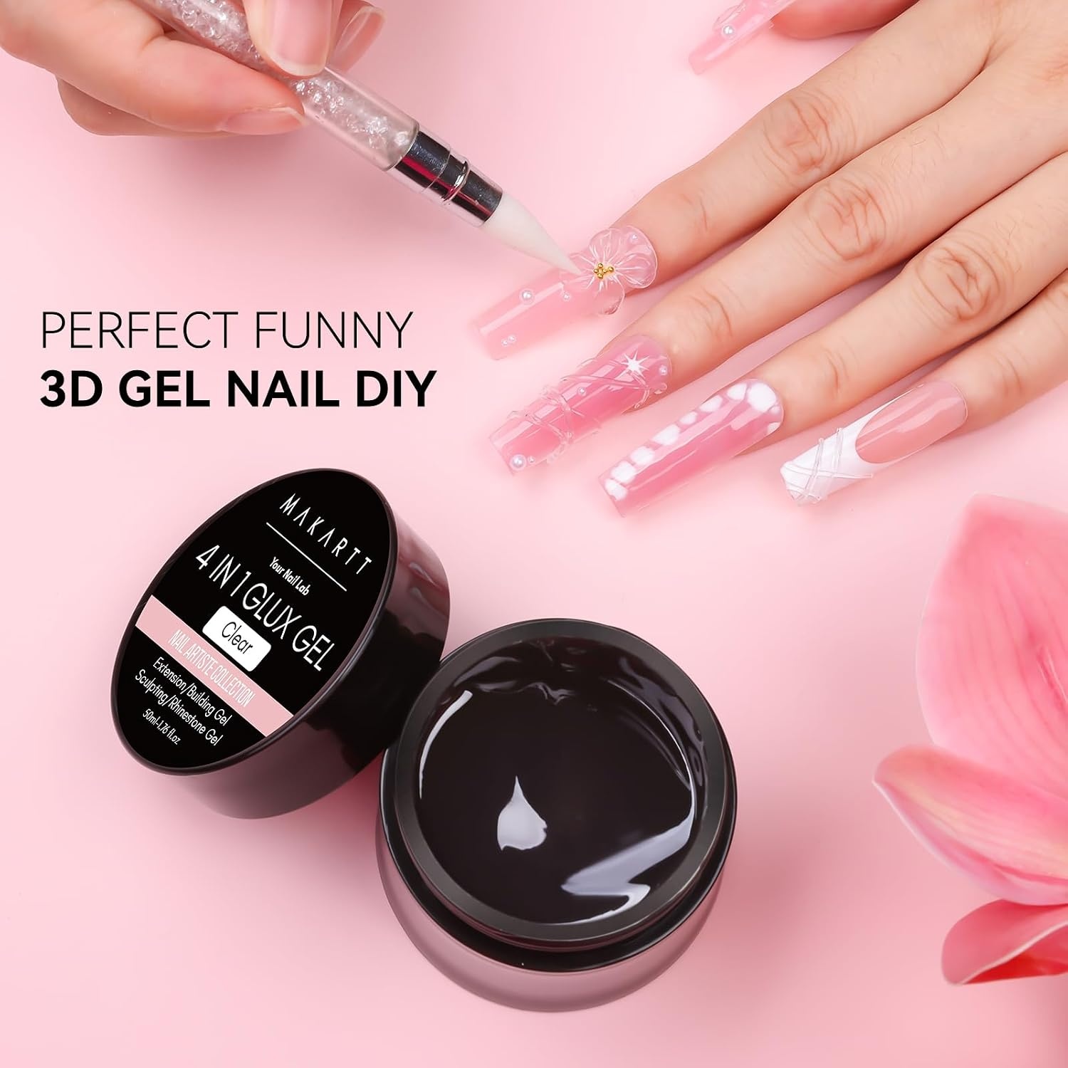 image:imageMakartt 3d Gel Nail Art Kit All in One 3D Sculpting Builder DIY Kit NonStickHand Solid Gels UV LED Soak Off Gel Polish Painted Carving Molding Hard Gels Rhinestones Chrome Nail Art Salon HomeClear 50g