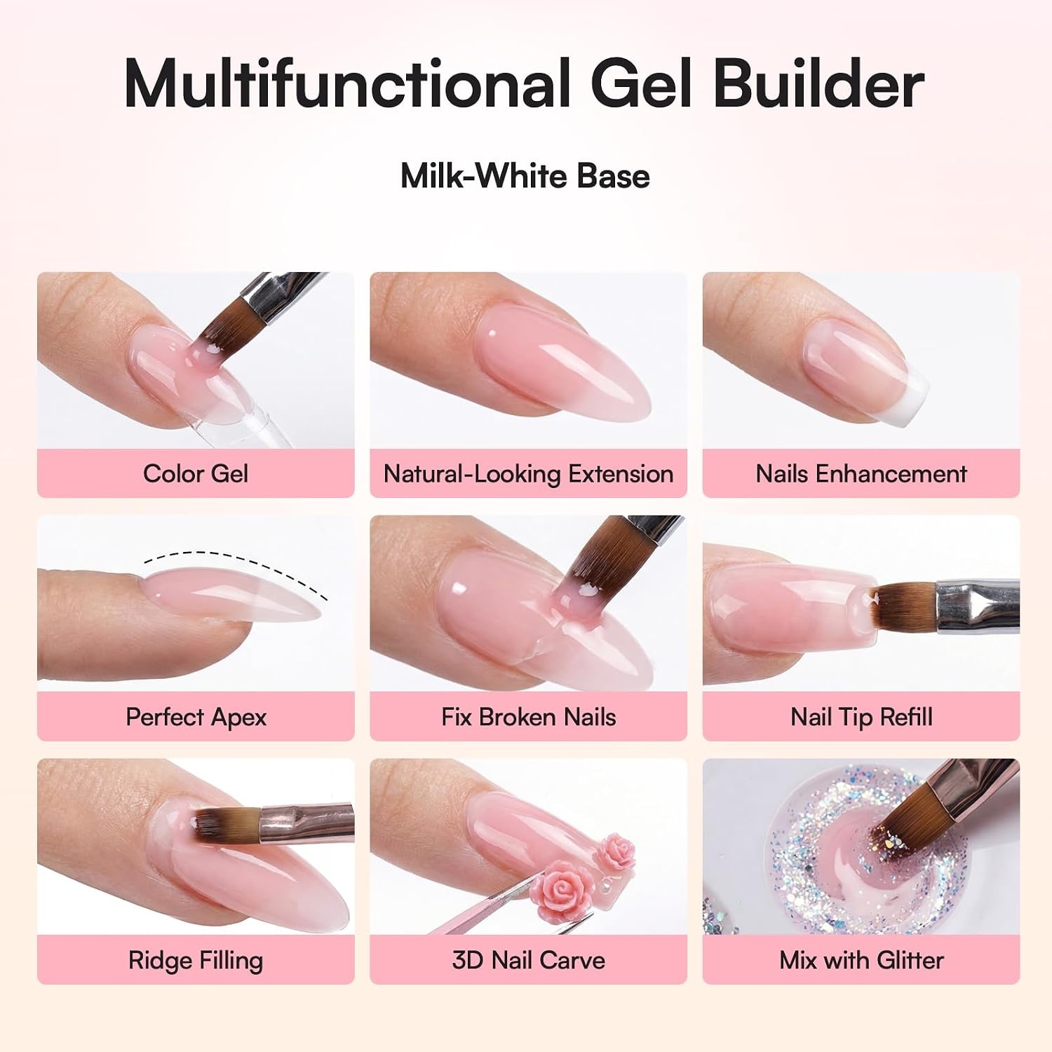 image:imageMakartt 3d Gel Nail Art Kit All in One 3D Sculpting Builder DIY Kit NonStickHand Solid Gels UV LED Soak Off Gel Polish Painted Carving Molding Hard Gels Rhinestones Chrome Nail Art Salon HomeNude Gel Builder Kit