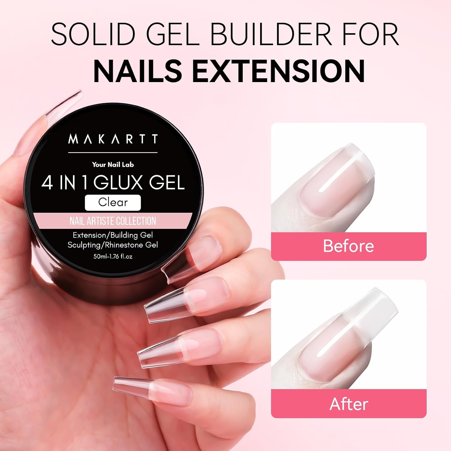image:imageMakartt 3d Gel Nail Art Kit All in One 3D Sculpting Builder DIY Kit NonStickHand Solid Gels UV LED Soak Off Gel Polish Painted Carving Molding Hard Gels Rhinestones Chrome Nail Art Salon HomeClear 50g