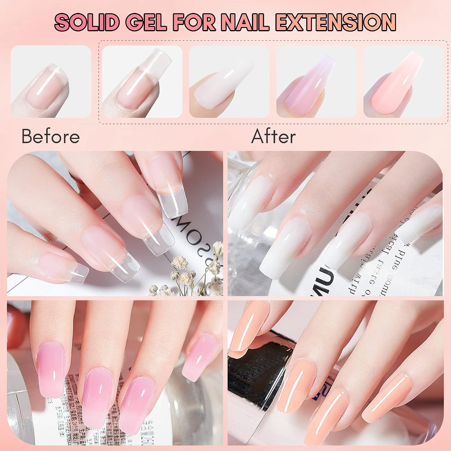 image:imageMakartt 3d Gel Nail Art Kit All in One 3D Sculpting Builder DIY Kit NonStickHand Solid Gels UV LED Soak Off Gel Polish Painted Carving Molding Hard Gels Rhinestones Chrome Nail Art Salon HomeClearWhiteNude PinkLight Pink Kit