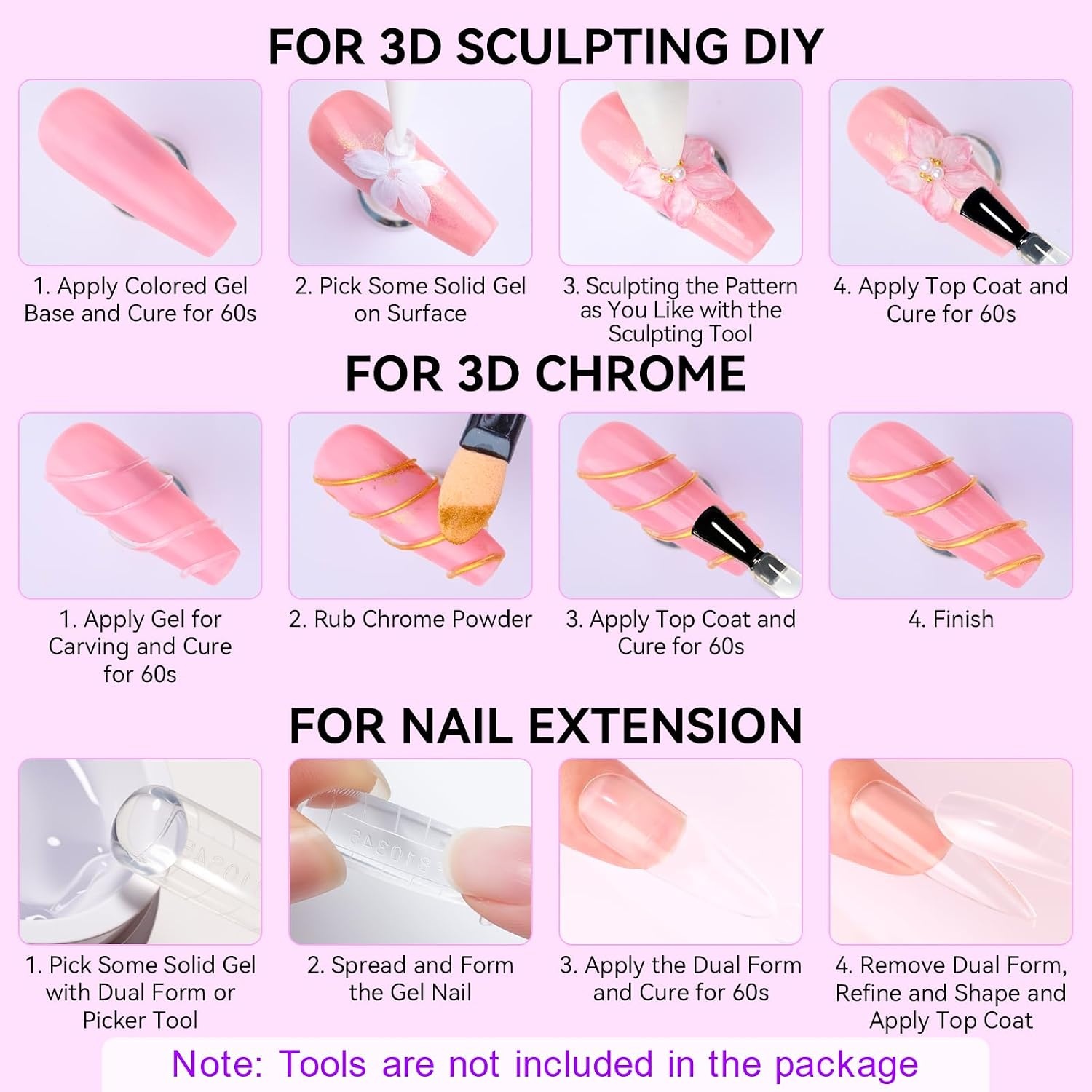 image:imageMakartt 3d Gel Nail Art Kit All in One 3D Sculpting Builder DIY Kit NonStickHand Solid Gels UV LED Soak Off Gel Polish Painted Carving Molding Hard Gels Rhinestones Chrome Nail Art Salon HomeClear 3D Sculpting Kit