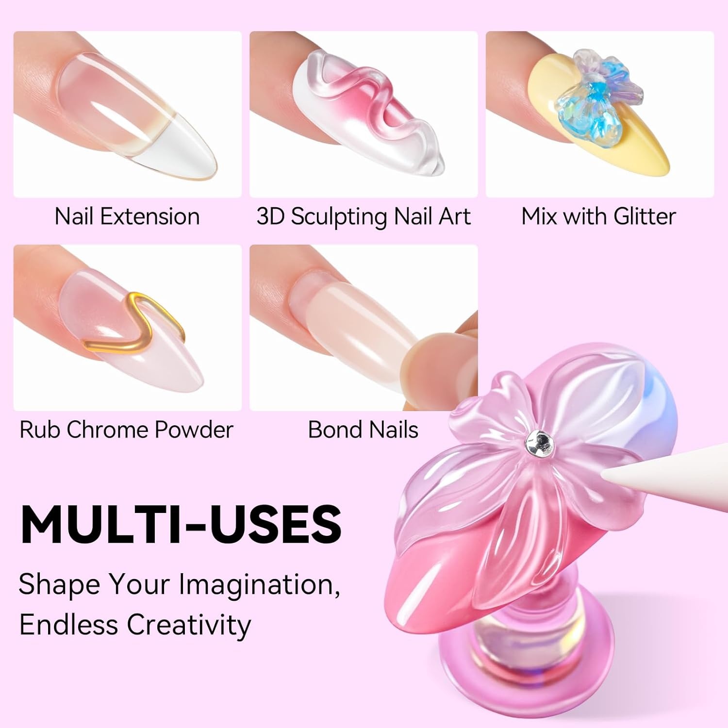 image:imageMakartt 3d Gel Nail Art Kit All in One 3D Sculpting Builder DIY Kit NonStickHand Solid Gels UV LED Soak Off Gel Polish Painted Carving Molding Hard Gels Rhinestones Chrome Nail Art Salon HomeClear 2pcs