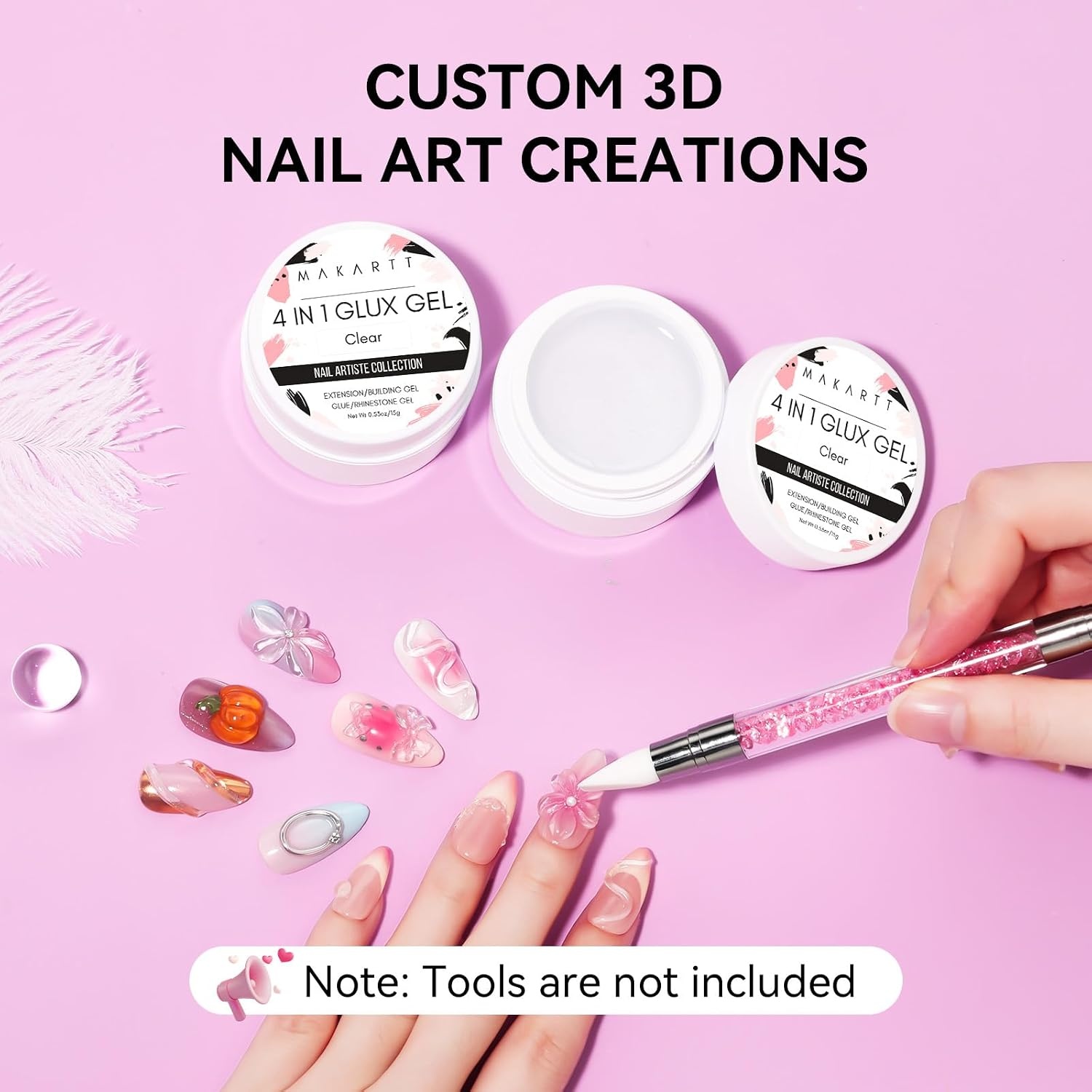 image:imageMakartt 3d Gel Nail Art Kit All in One 3D Sculpting Builder DIY Kit NonStickHand Solid Gels UV LED Soak Off Gel Polish Painted Carving Molding Hard Gels Rhinestones Chrome Nail Art Salon HomeClear 2pcs