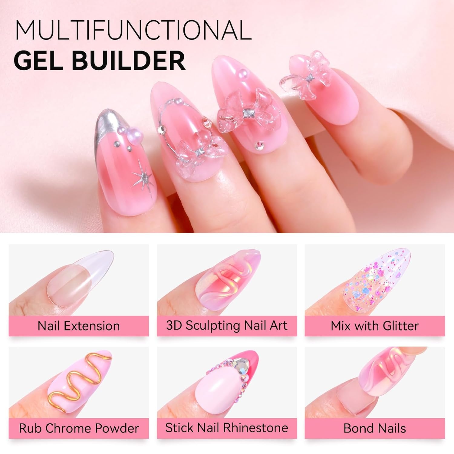 image:imageMakartt 3d Gel Nail Art Kit All in One 3D Sculpting Builder DIY Kit NonStickHand Solid Gels UV LED Soak Off Gel Polish Painted Carving Molding Hard Gels Rhinestones Chrome Nail Art Salon HomeClear 50g
