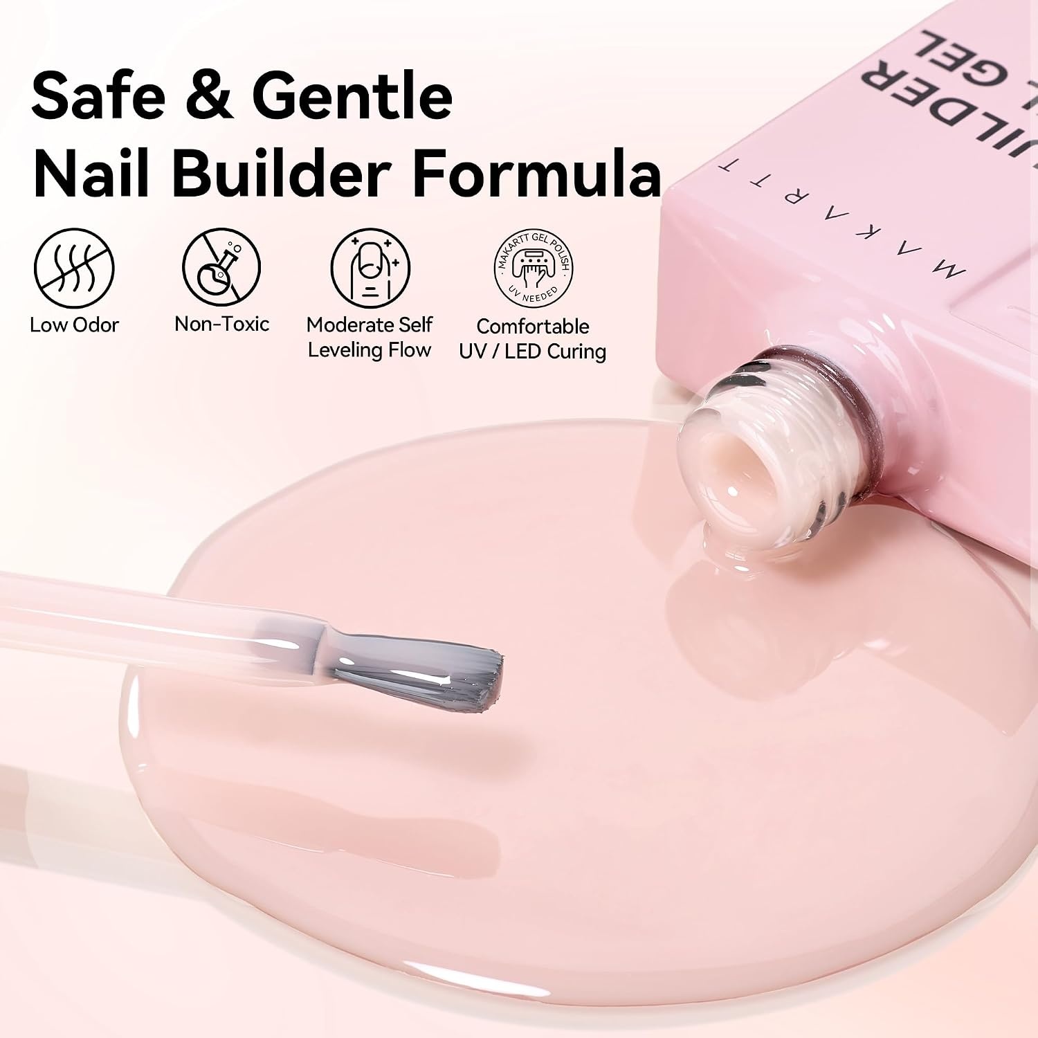 image:imageMakartt Builder Base and Top Coat Kit 2 Pcs 15ml Glossy Top Coat with 8 in 1 Nude Builder Nail Gel for Nail Strengthen Rubber Base Rhinestone Glue Beginner DIY amp Home Manicure LED Lamp NeededNude Nail Builder Top Coat