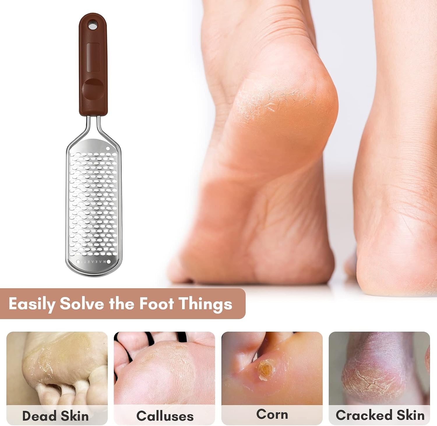 image:imageMakartt Foot File Colossal Foot Scrubber Metal Foot Spa Pedicure Tools Callus Remover for Feet Dead Skin Care Removers Scraper Professional Rasp Callus Shaver RemovalBrown Foot File