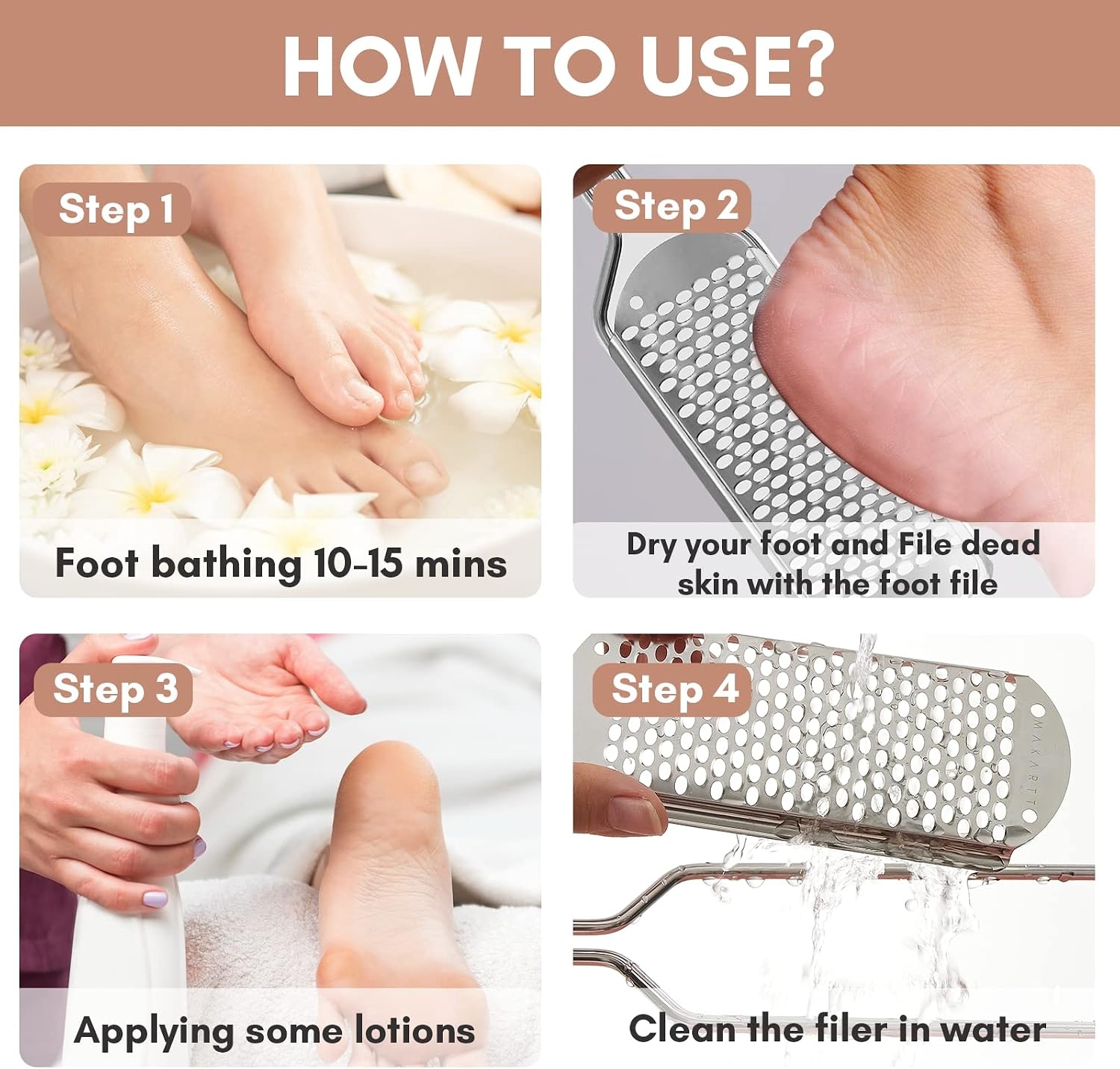 image:imageMakartt Foot File Colossal Foot Scrubber Metal Foot Spa Pedicure Tools Callus Remover for Feet Dead Skin Care Removers Scraper Professional Rasp Callus Shaver RemovalBrown Foot File