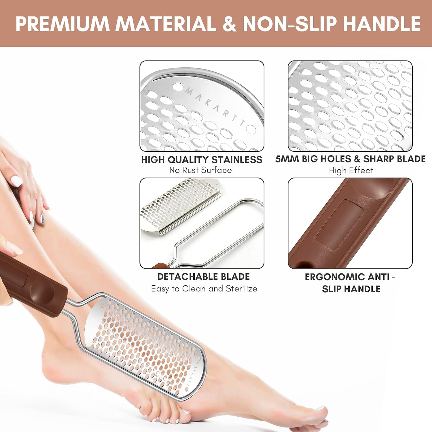 image:imageMakartt Foot File Colossal Foot Scrubber Metal Foot Spa Pedicure Tools Callus Remover for Feet Dead Skin Care Removers Scraper Professional Rasp Callus Shaver RemovalBrown Foot File