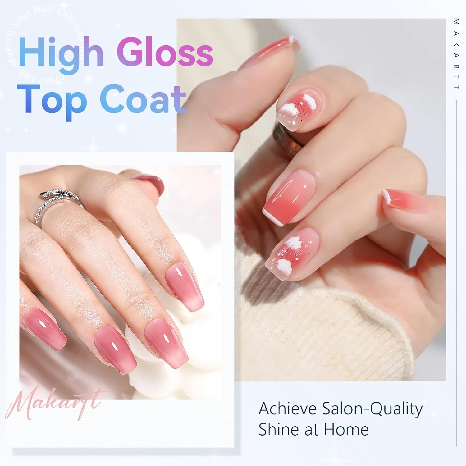 image:imageMakartt Gel Top Coat 2 PCS No Wipe Top Coat Gel Nail Polish High Glossy Shine Finish Long Lasting 10ML Clear Soak Off UV Nail Lamp Salon Quality Art Design for Home Use Beauty Spring GiftA1Gel Top Coat Pack of 2