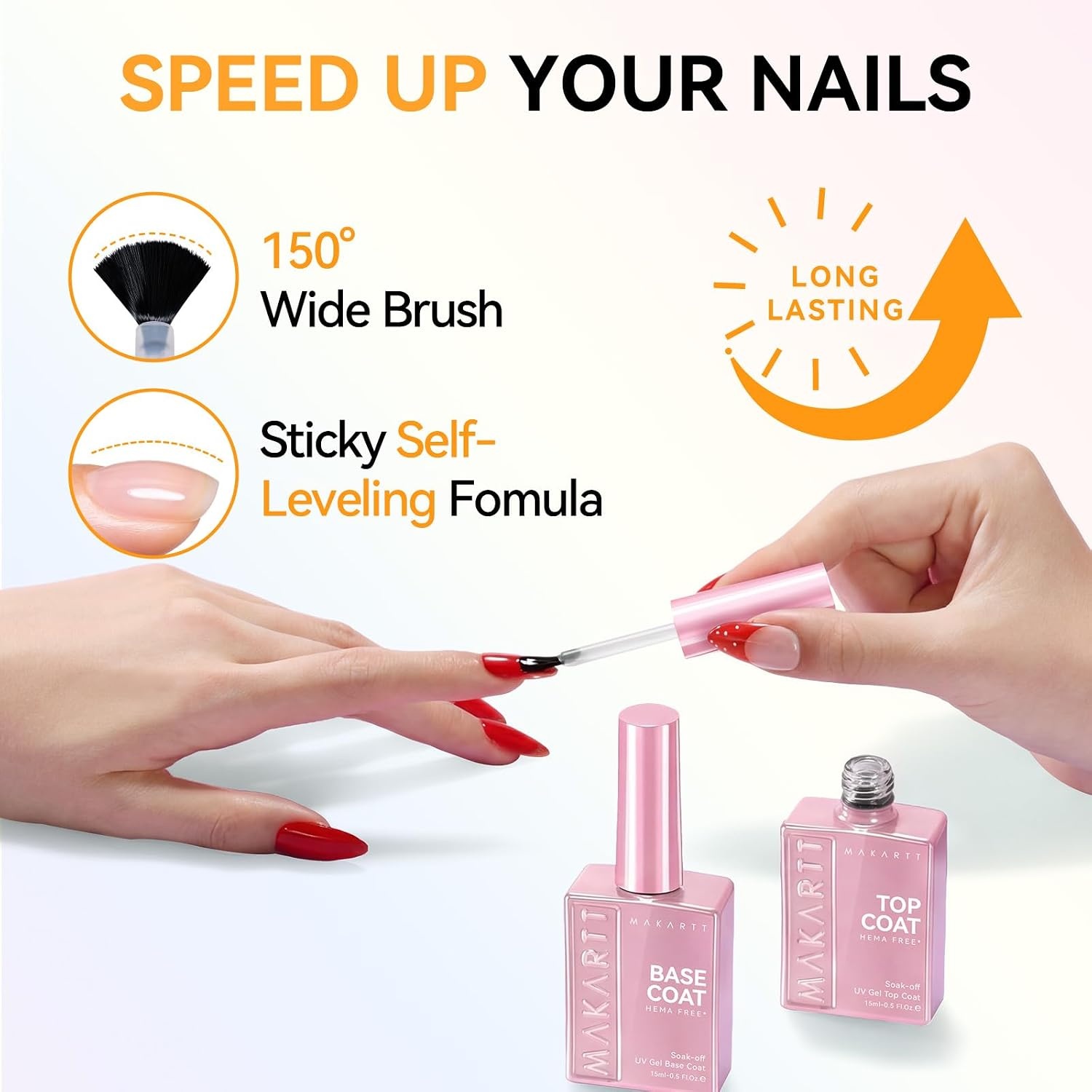 image:imageMakartt Gel Top Coat 2 PCS No Wipe Top Coat Gel Nail Polish High Glossy Shine Finish Long Lasting 10ML Clear Soak Off UV Nail Lamp Salon Quality Art Design for Home Use Beauty Spring GiftHemafree Base Top Coat 2 Pcs
