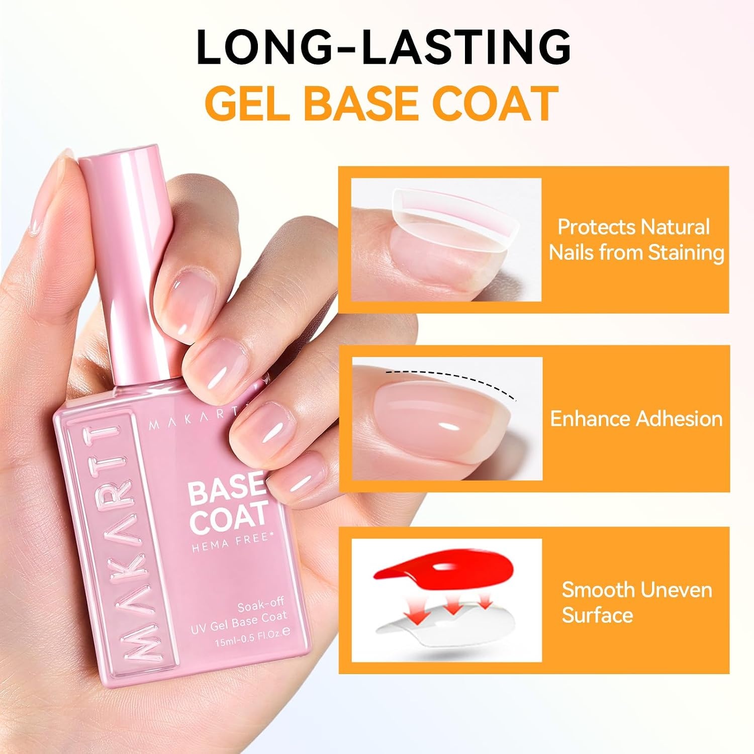 image:imageMakartt Gel Top Coat 2 PCS No Wipe Top Coat Gel Nail Polish High Glossy Shine Finish Long Lasting 10ML Clear Soak Off UV Nail Lamp Salon Quality Art Design for Home Use Beauty Spring GiftHemafree Base Top Coat 2 Pcs