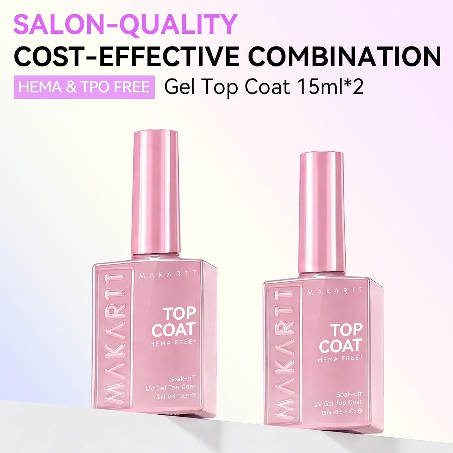 image:imageMakartt Gel Top Coat 2 PCS No Wipe Top Coat Gel Nail Polish High Glossy Shine Finish Long Lasting 10ML Clear Soak Off UV Nail Lamp Salon Quality Art Design for Home Use Beauty Spring GiftHemafree Gel Top Coat 2 Pcs