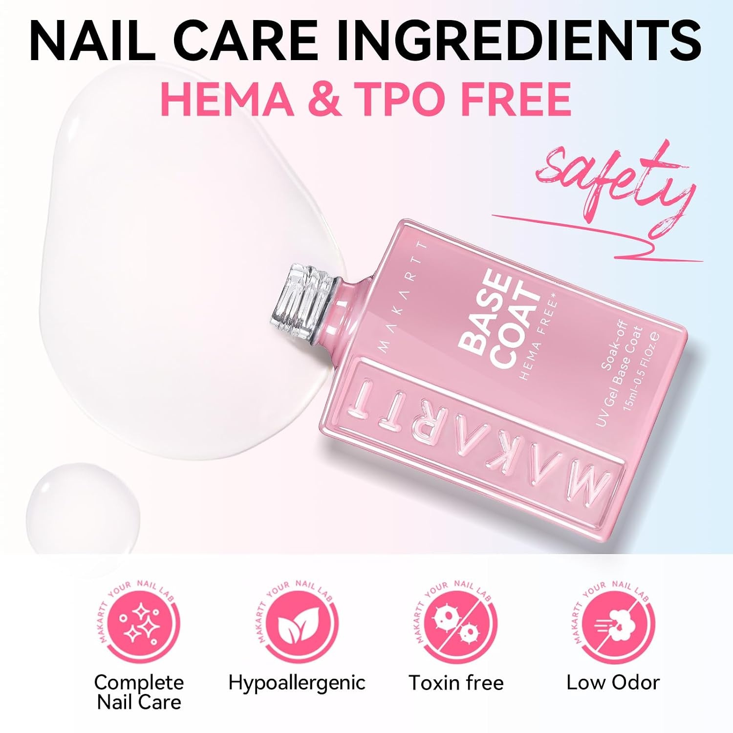 image:imageMakartt Gel Top Coat 2 PCS No Wipe Top Coat Gel Nail Polish High Glossy Shine Finish Long Lasting 10ML Clear Soak Off UV Nail Lamp Salon Quality Art Design for Home Use Beauty Spring GiftHemafree Gel Base Coat 1 Pcs
