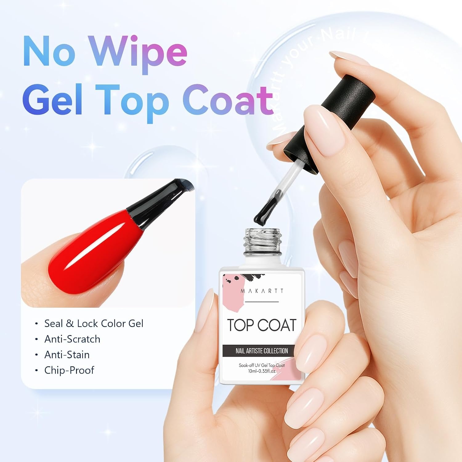 image:imageMakartt Gel Top Coat 2 PCS No Wipe Top Coat Gel Nail Polish High Glossy Shine Finish Long Lasting 10ML Clear Soak Off UV Nail Lamp Salon Quality Art Design for Home Use Beauty Spring GiftA1Gel Top Coat Pack of 2