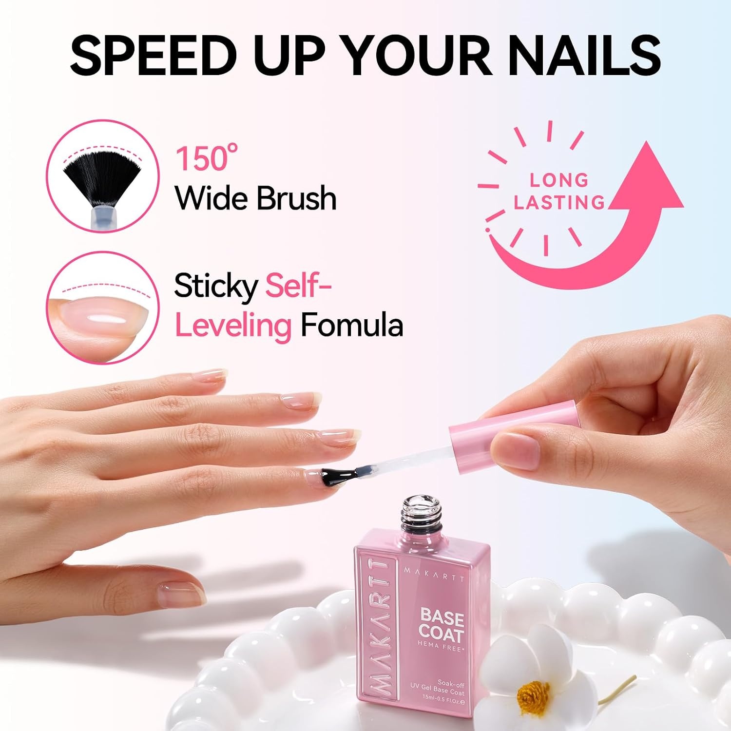 image:imageMakartt Gel Top Coat 2 PCS No Wipe Top Coat Gel Nail Polish High Glossy Shine Finish Long Lasting 10ML Clear Soak Off UV Nail Lamp Salon Quality Art Design for Home Use Beauty Spring GiftHemafree Gel Base Coat 1 Pcs