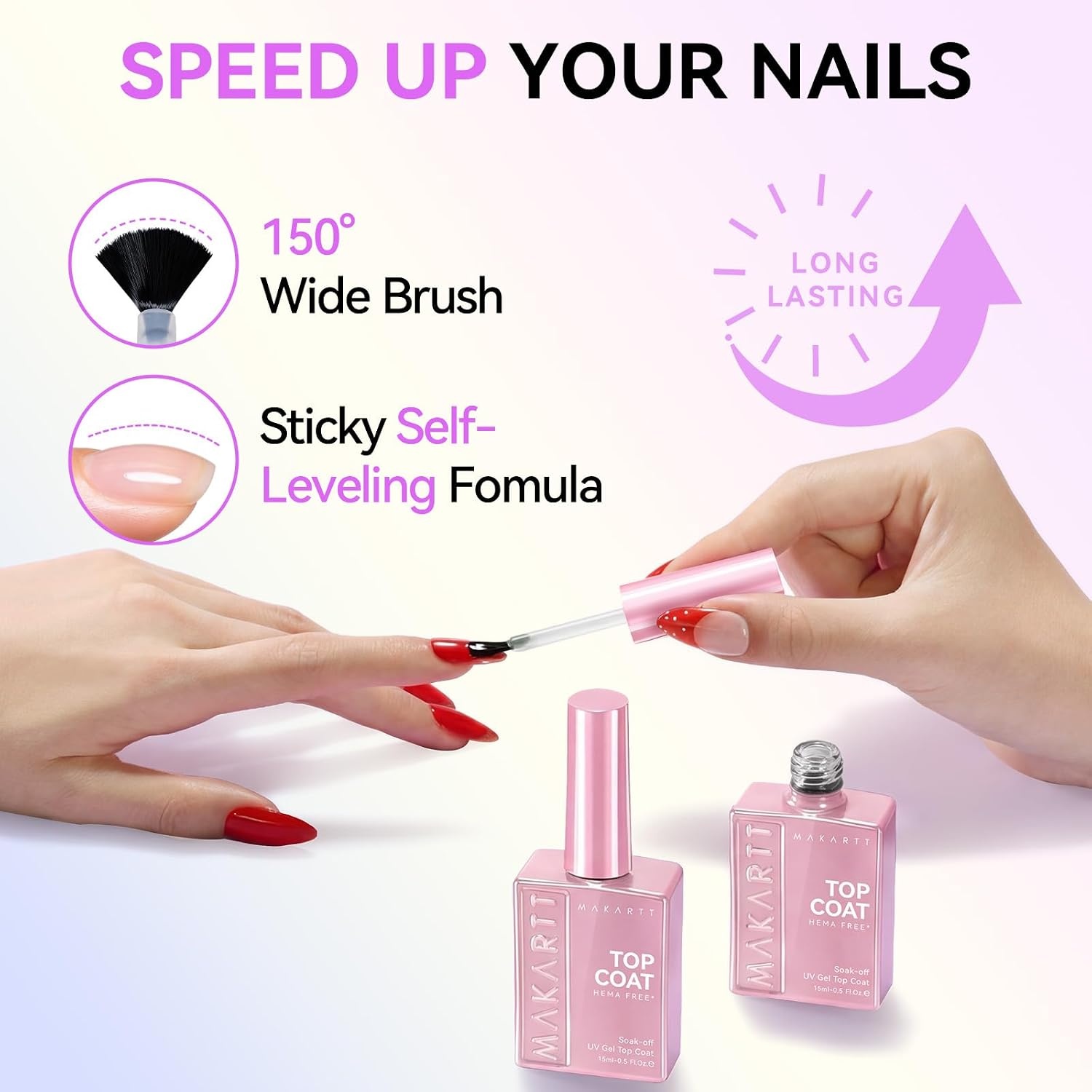 image:imageMakartt Gel Top Coat 2 PCS No Wipe Top Coat Gel Nail Polish High Glossy Shine Finish Long Lasting 10ML Clear Soak Off UV Nail Lamp Salon Quality Art Design for Home Use Beauty Spring GiftHemafree Gel Top Coat 2 Pcs