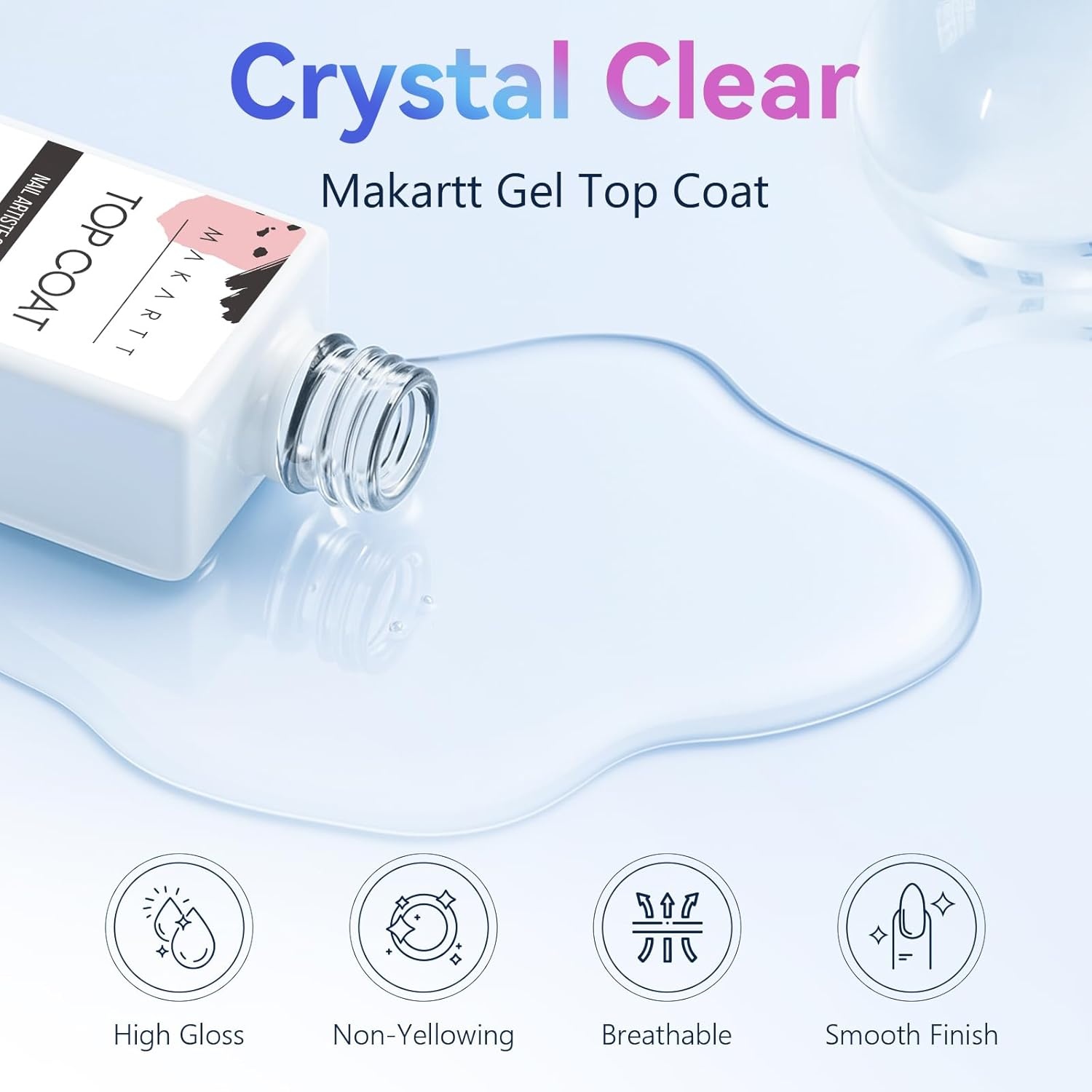 image:imageMakartt Gel Top Coat 2 PCS No Wipe Top Coat Gel Nail Polish High Glossy Shine Finish Long Lasting 10ML Clear Soak Off UV Nail Lamp Salon Quality Art Design for Home Use Beauty Spring GiftA1Gel Top Coat Pack of 2