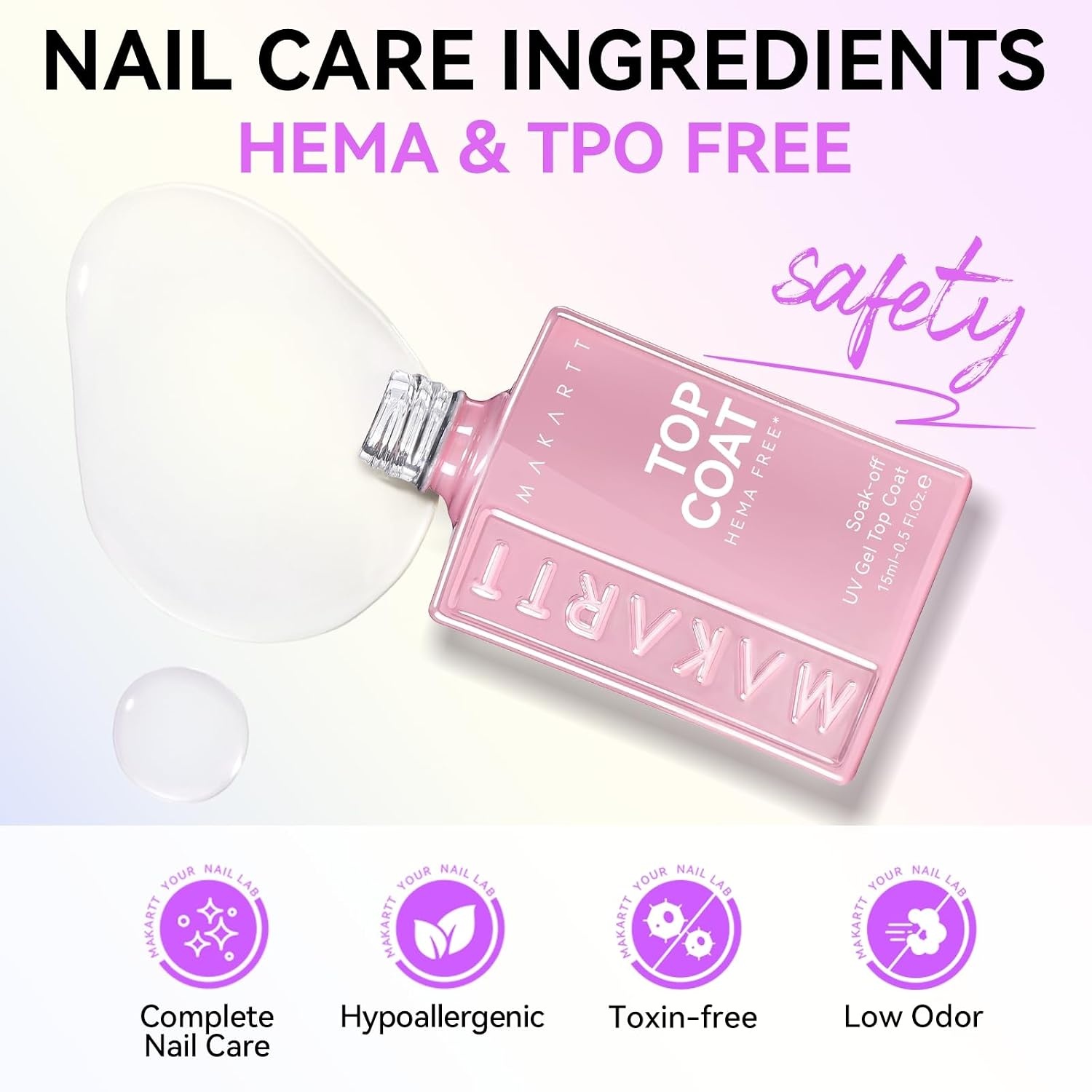 image:imageMakartt Gel Top Coat 2 PCS No Wipe Top Coat Gel Nail Polish High Glossy Shine Finish Long Lasting 10ML Clear Soak Off UV Nail Lamp Salon Quality Art Design for Home Use Beauty Spring GiftHemafree Gel Top Coat 2 Pcs
