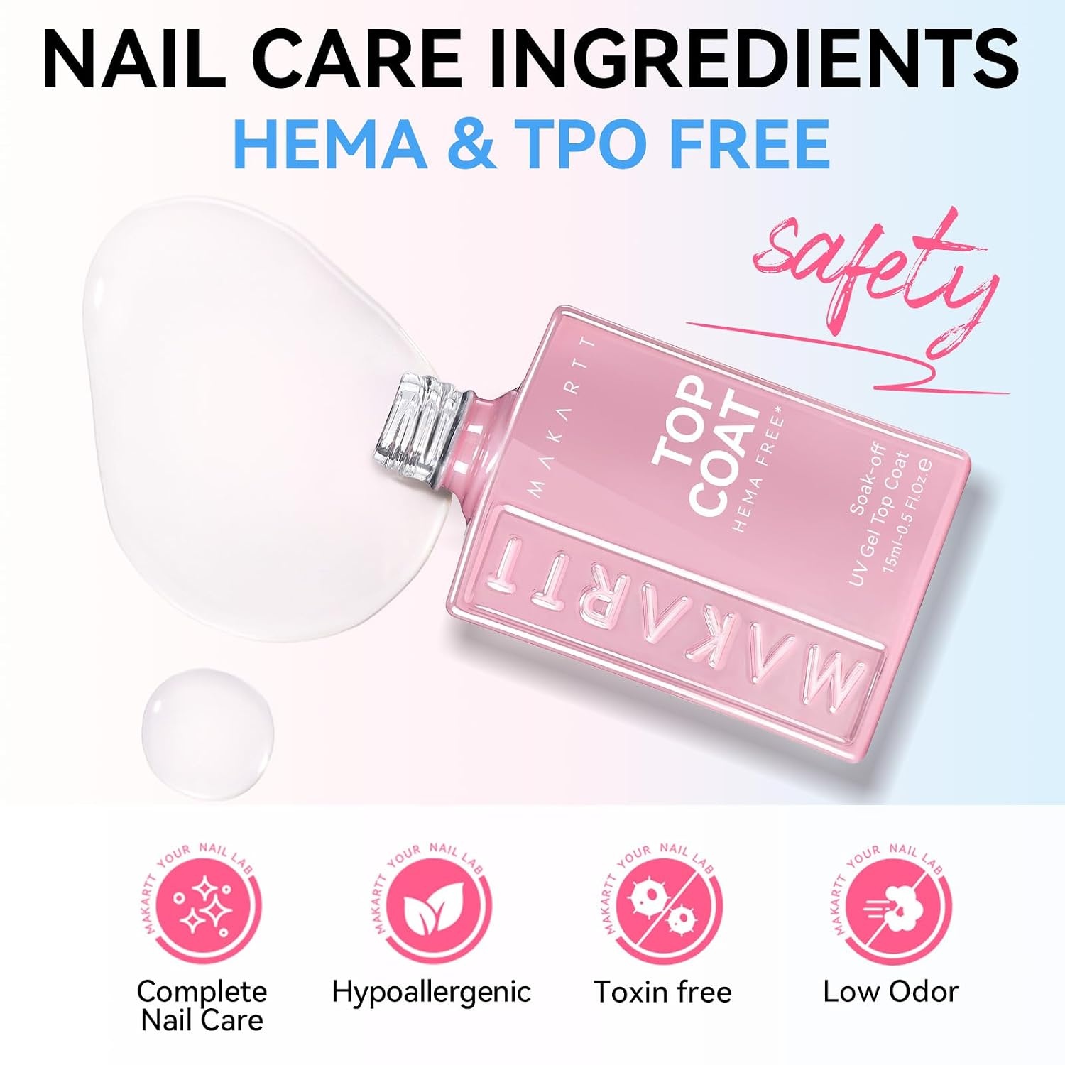 image:imageMakartt Gel Top Coat 2 PCS No Wipe Top Coat Gel Nail Polish High Glossy Shine Finish Long Lasting 10ML Clear Soak Off UV Nail Lamp Salon Quality Art Design for Home Use Beauty Spring GiftHemafree Gel Top Coat 1 Pcs
