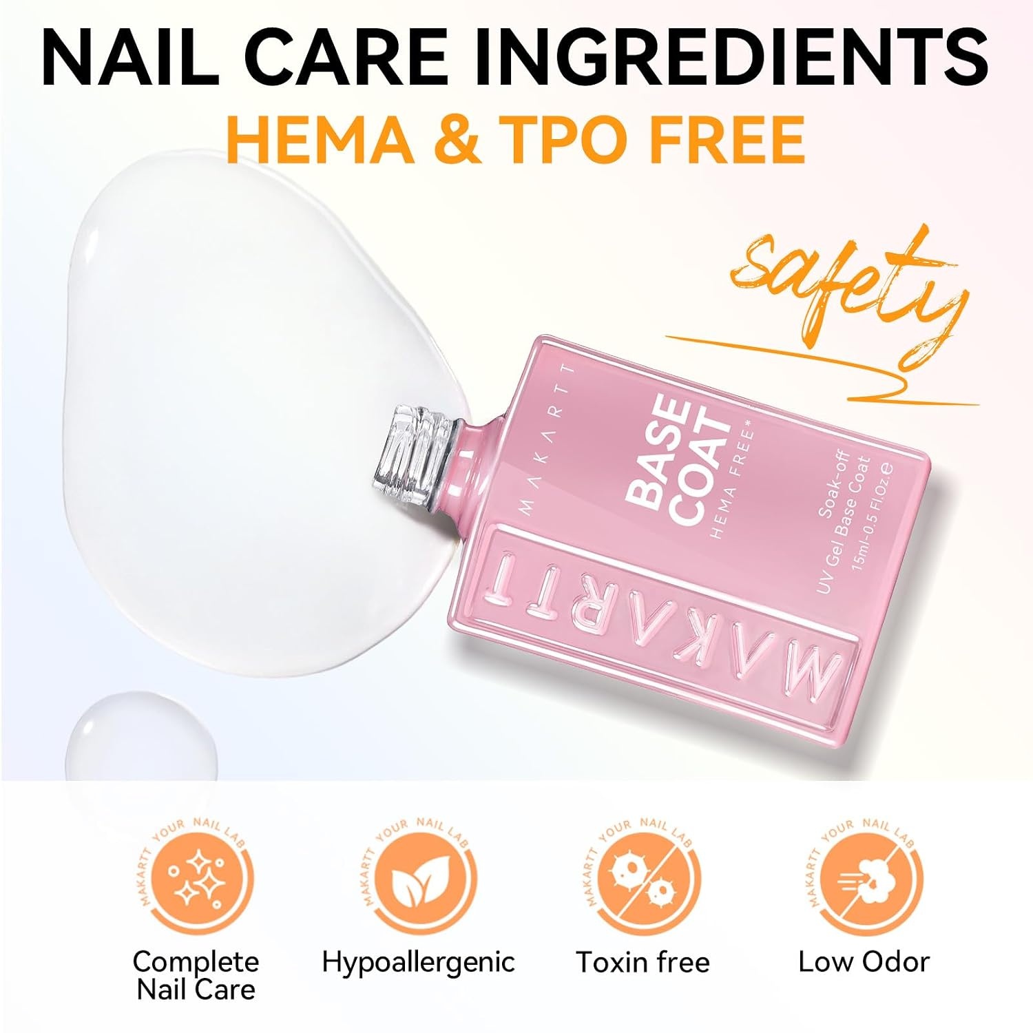image:imageMakartt Gel Top Coat 2 PCS No Wipe Top Coat Gel Nail Polish High Glossy Shine Finish Long Lasting 10ML Clear Soak Off UV Nail Lamp Salon Quality Art Design for Home Use Beauty Spring GiftHemafree Base Top Coat 2 Pcs