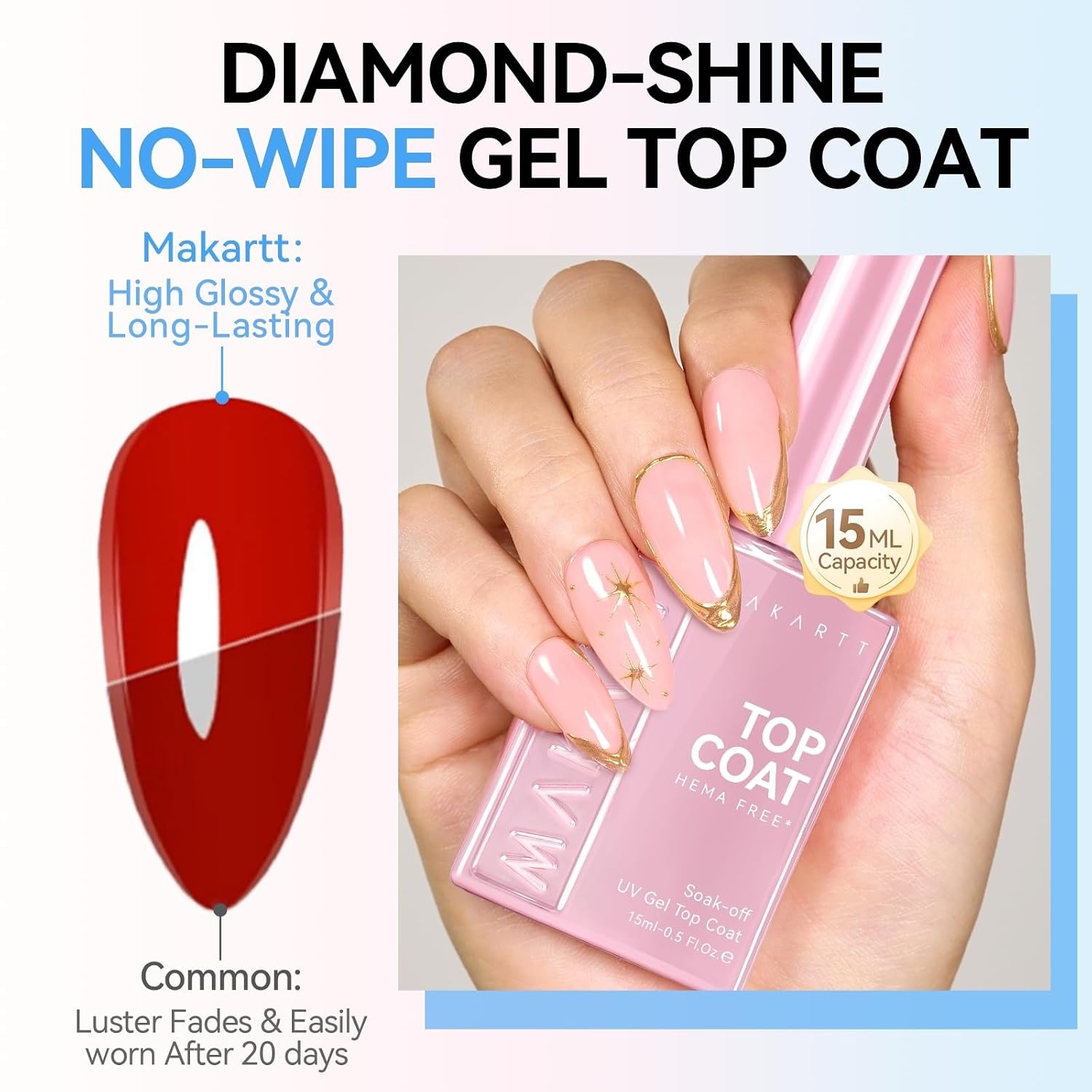 image:imageMakartt Gel Top Coat 2 PCS No Wipe Top Coat Gel Nail Polish High Glossy Shine Finish Long Lasting 10ML Clear Soak Off UV Nail Lamp Salon Quality Art Design for Home Use Beauty Spring GiftHemafree Gel Top Coat 1 Pcs