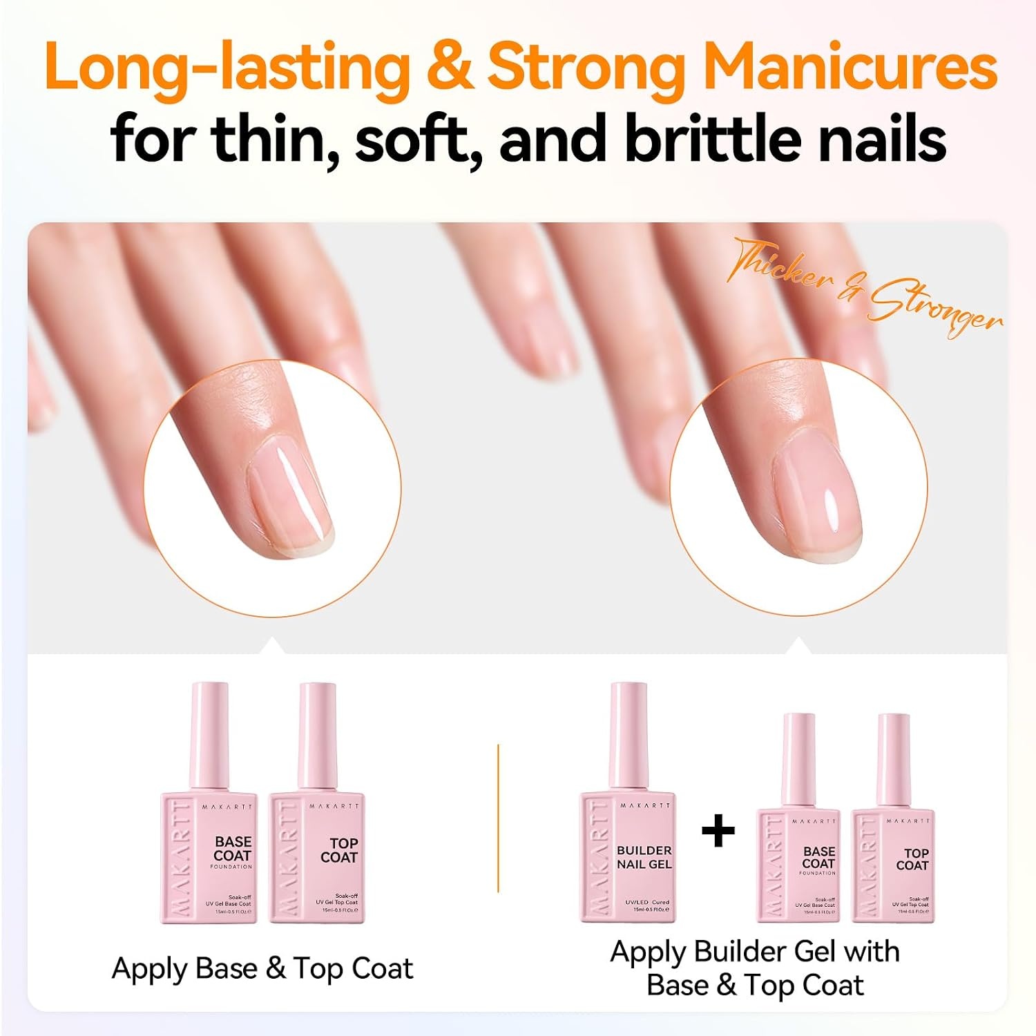 image:imageMakartt Gel Top and Base Coat Set 2 PCS 15ml No Wipe Upgrade DiamondShine LongLasting Base and Top Coat Gel Nail Polish Soak Off UV LED Lamp Needed Home DIY Gift WomenTop Base Builder Kit 3 Pcs
