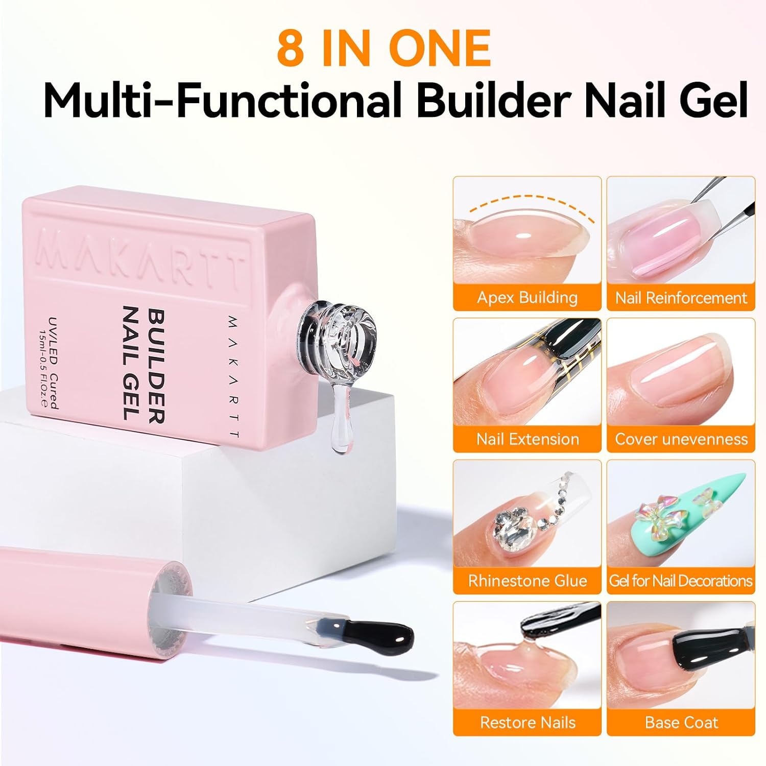 image:imageMakartt Gel Top and Base Coat Set 2 PCS 15ml No Wipe Upgrade DiamondShine LongLasting Base and Top Coat Gel Nail Polish Soak Off UV LED Lamp Needed Home DIY Gift WomenTop Base Builder Kit 3 Pcs