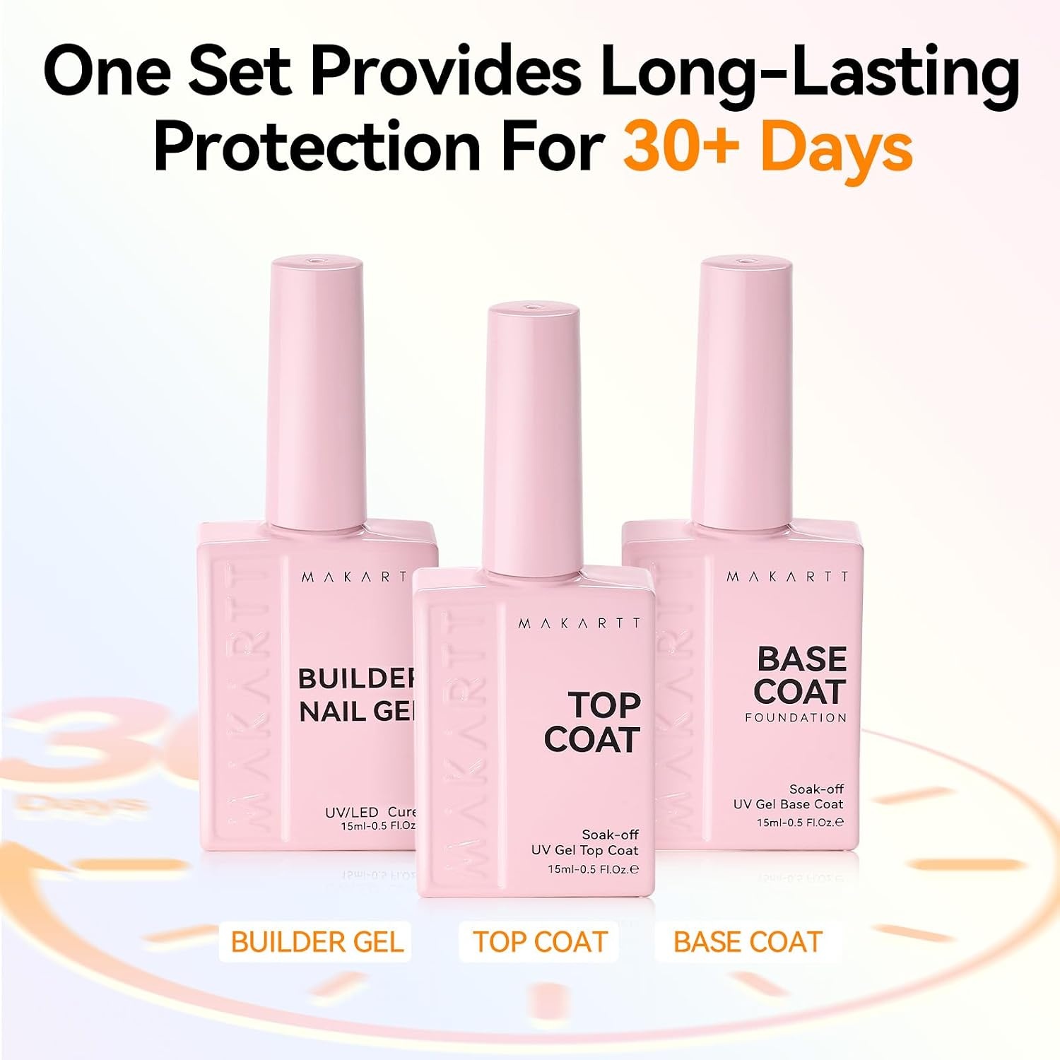 image:imageMakartt Gel Top and Base Coat Set 2 PCS 15ml No Wipe Upgrade DiamondShine LongLasting Base and Top Coat Gel Nail Polish Soak Off UV LED Lamp Needed Home DIY Gift WomenTop Base Builder Kit 3 Pcs