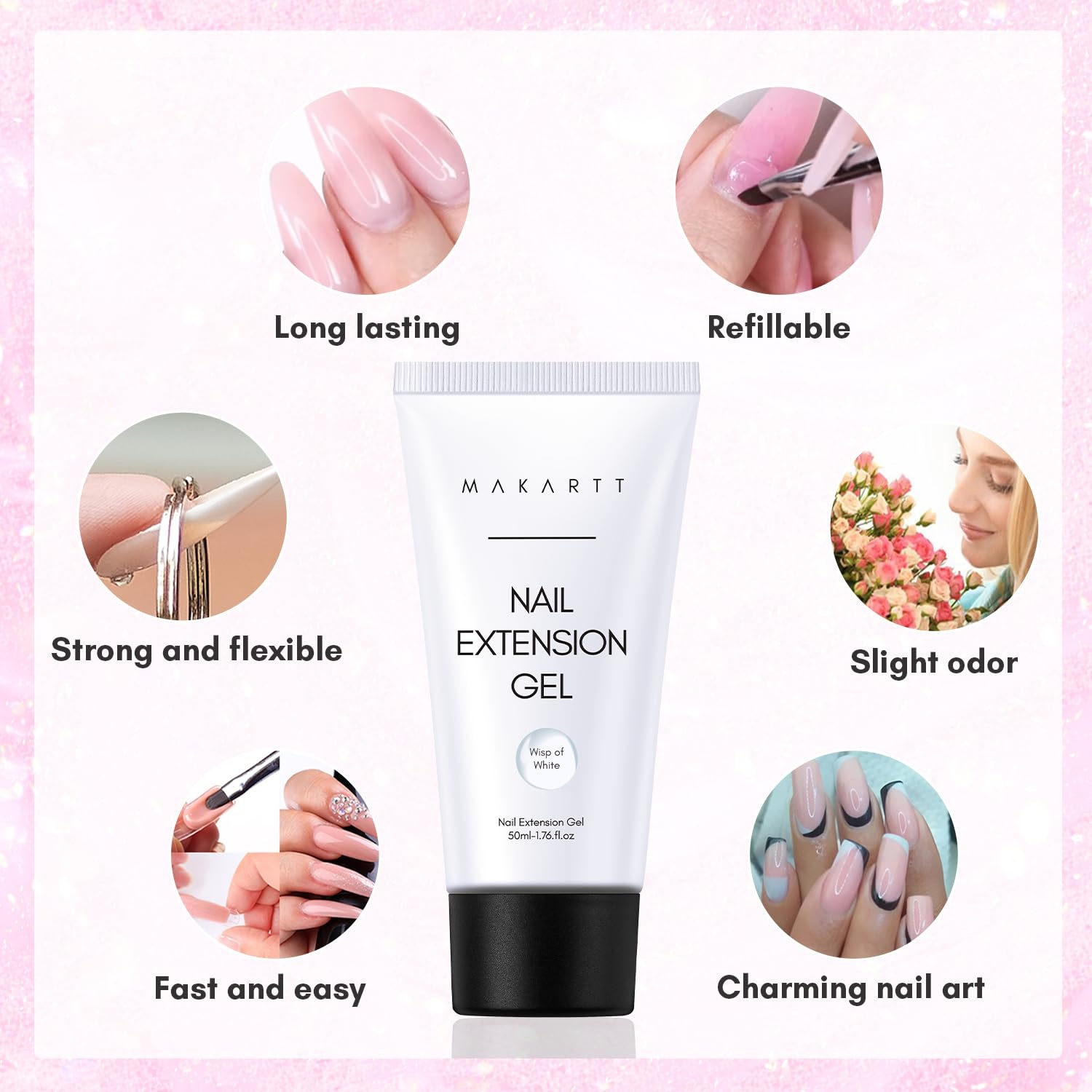 image:imageMakartt HemaFree Poly Nail Gel Light Pink50ML Builder for Extension Strengthener Hard Gels for Nails Beauty Gift Trendy Manicure Design Salon DIY at HomeMilky White