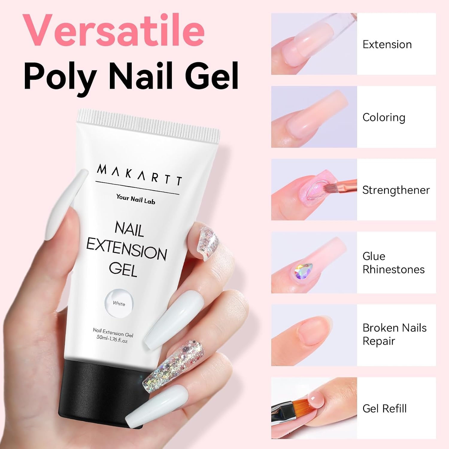 image:imageMakartt HemaFree Poly Nail Gel Light Pink50ML Builder for Extension Strengthener Hard Gels for Nails Beauty Gift Trendy Manicure Design Salon DIY at HomeBright White