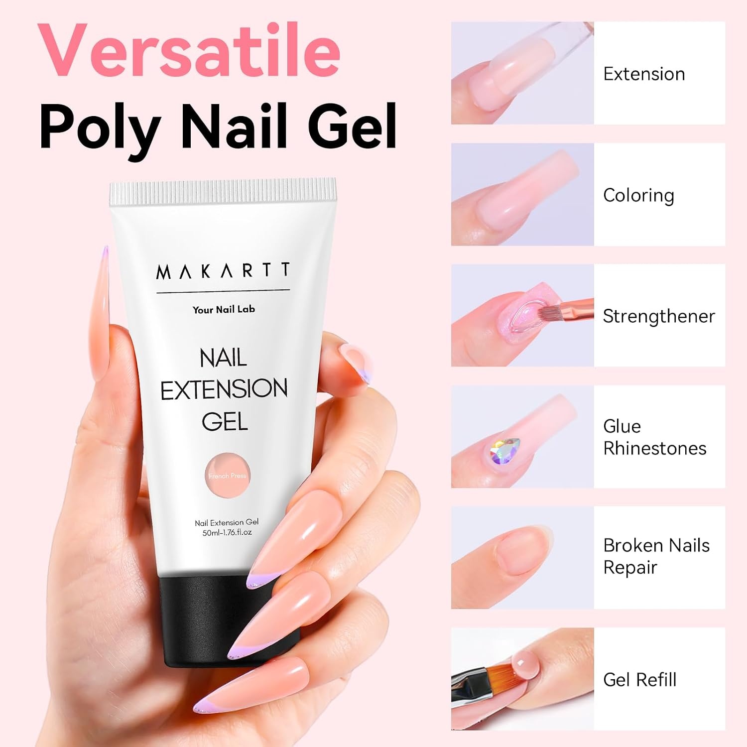 image:imageMakartt HemaFree Poly Nail Gel Light Pink50ML Builder for Extension Strengthener Hard Gels for Nails Beauty Gift Trendy Manicure Design Salon DIY at HomeFrench Press
