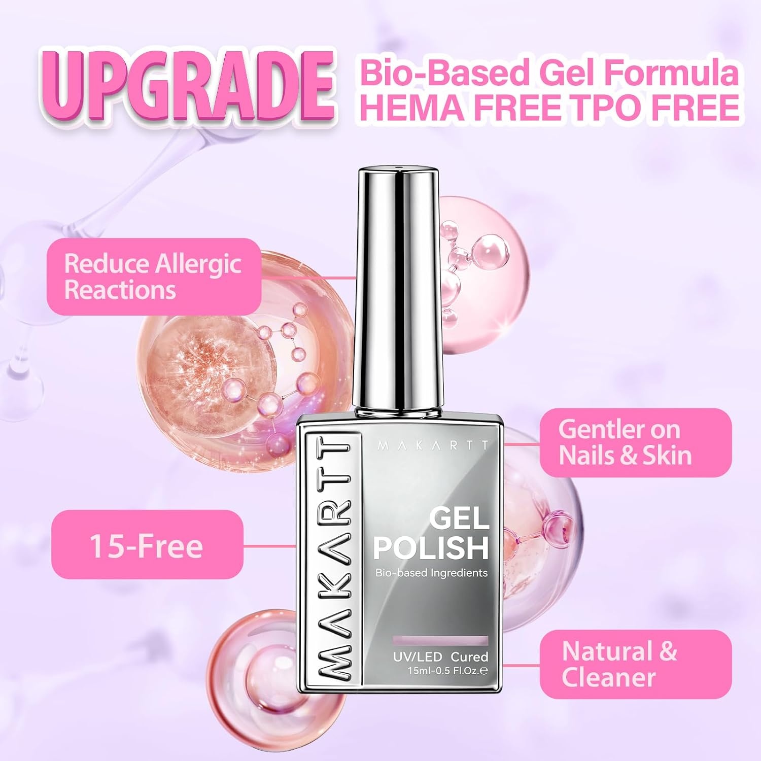 image:imageMakartt Jelly Bright Nude Gel Nail Polish 15ML HemaFree Neutral Nude Nail Polish Sheer Translucent Effect Soak Off UV LED Nail Art Manicure DIY Home Salon Gift for WomenHemafree Lilac Field