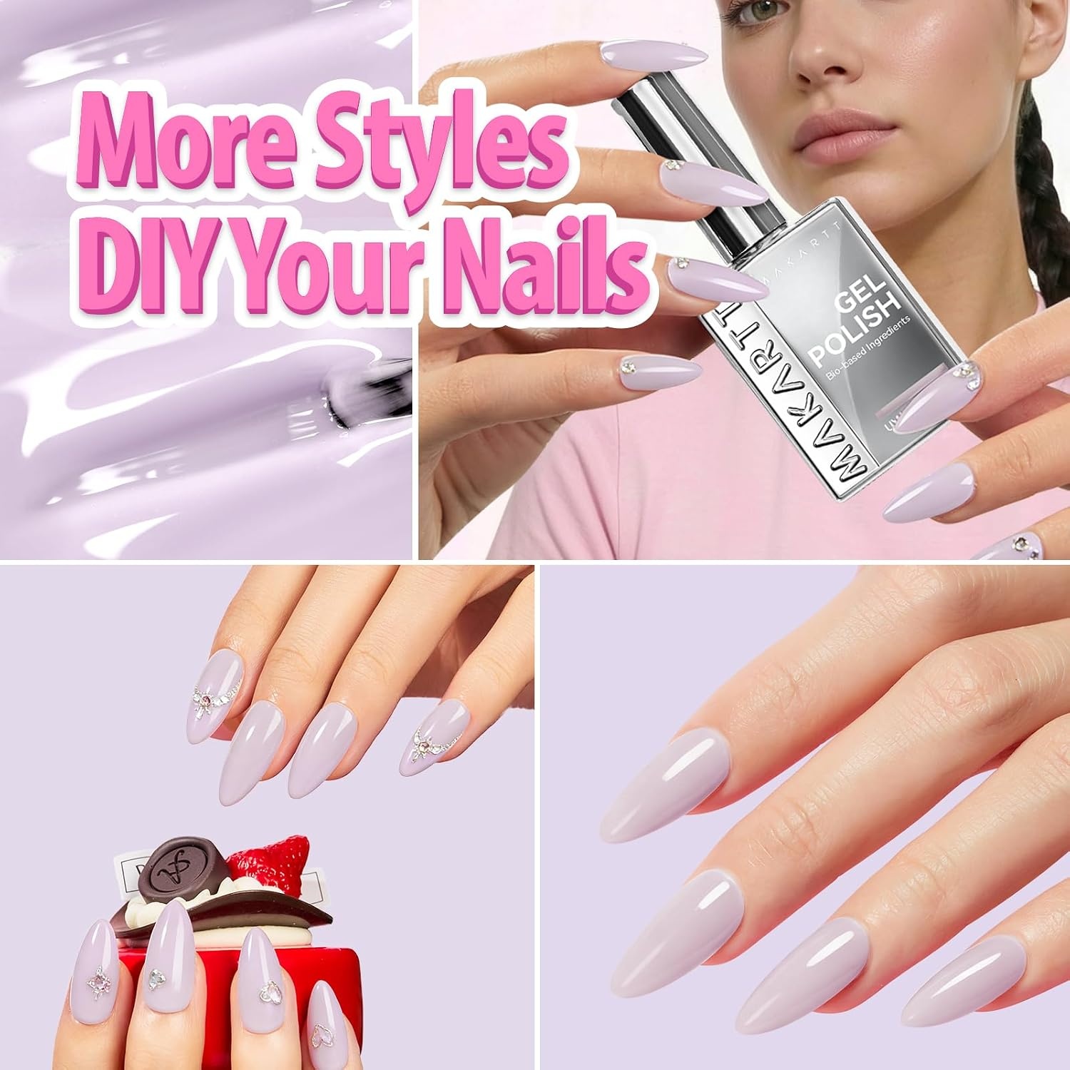 image:imageMakartt Jelly Bright Nude Gel Nail Polish 15ML HemaFree Neutral Nude Nail Polish Sheer Translucent Effect Soak Off UV LED Nail Art Manicure DIY Home Salon Gift for WomenHemafree Lilac Field