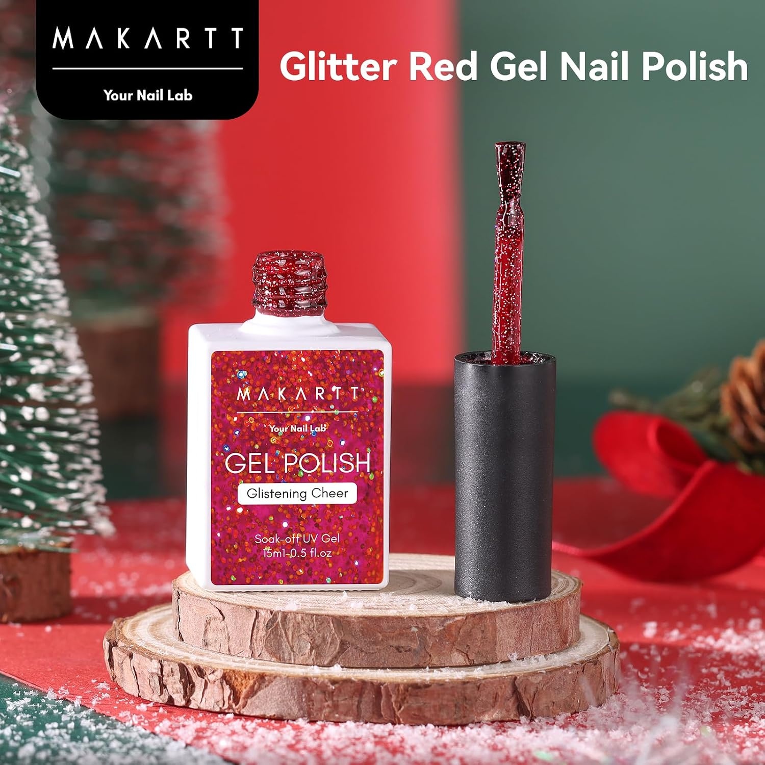 image:imageMakartt Metallic Gold Gel Liner Nail Polish 3D Mirror Chrome Effect with Built in Thin Brush Soak Off UVLED Gel for DIY Manicure Home and Salon Nail Art Designs 8mlRed