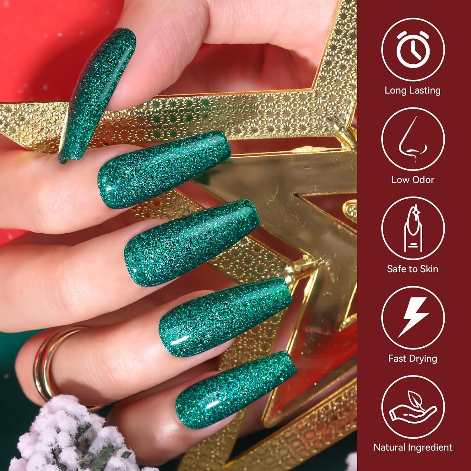 image:imageMakartt Metallic Gold Gel Liner Nail Polish 3D Mirror Chrome Effect with Built in Thin Brush Soak Off UVLED Gel for DIY Manicure Home and Salon Nail Art Designs 8mlGreen