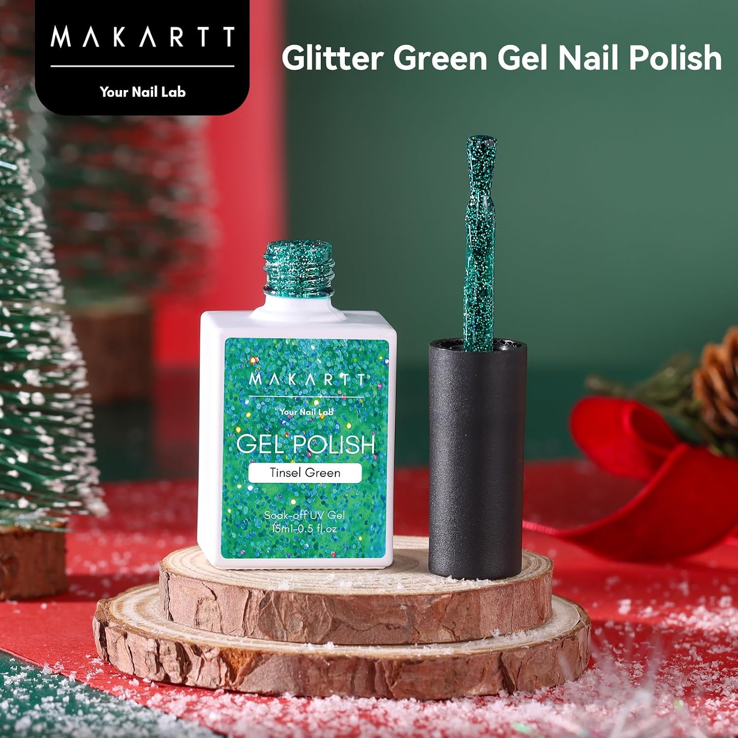 image:imageMakartt Metallic Gold Gel Liner Nail Polish 3D Mirror Chrome Effect with Built in Thin Brush Soak Off UVLED Gel for DIY Manicure Home and Salon Nail Art Designs 8mlGreen