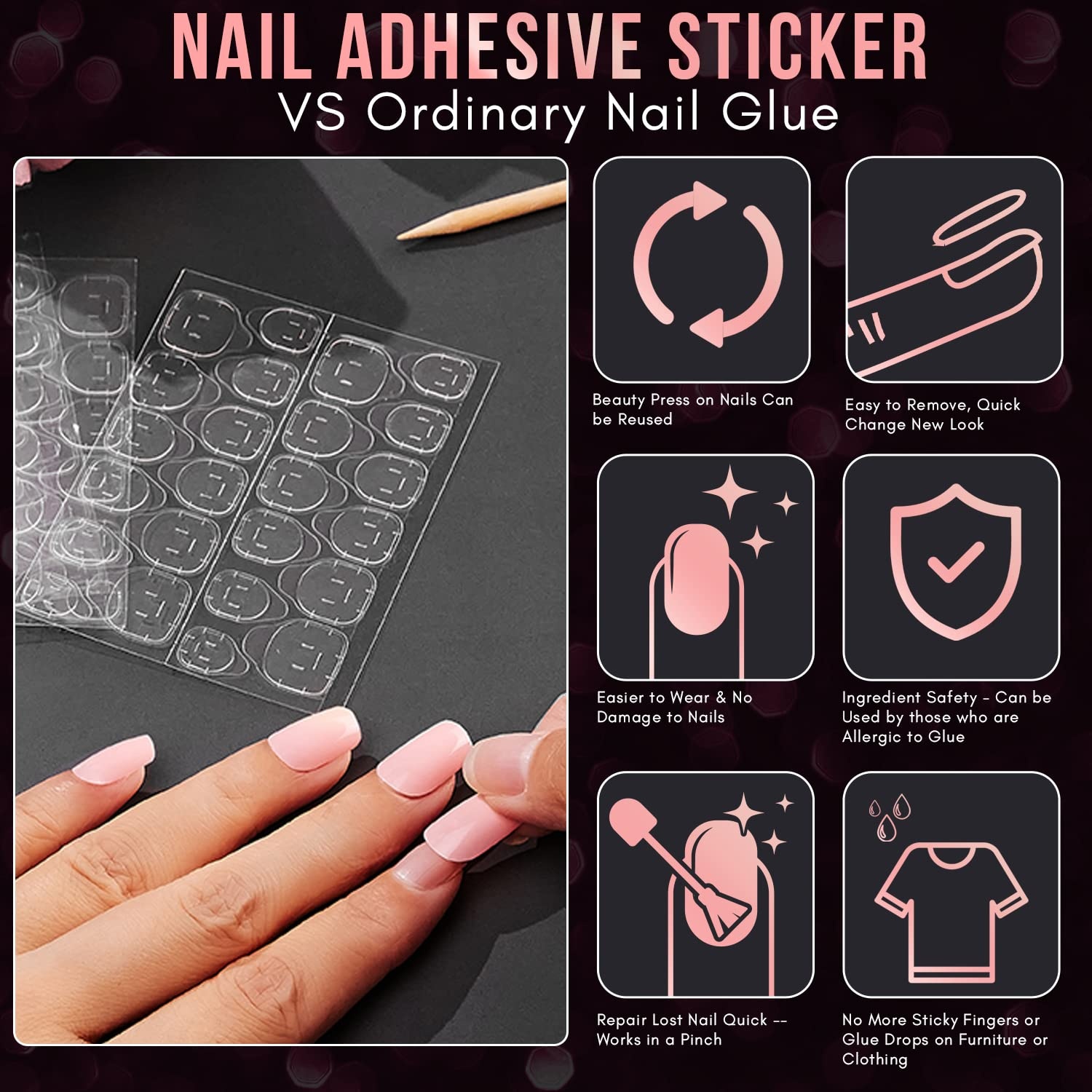 image:imageMakartt Nail Adhesive Tab Press on Nails Glue Sticker Double Side 240 PCS 10 Sheets Waterproof Breathable Super Sticky Tabs for False Tape Fake Tips DIY Home Salon Use