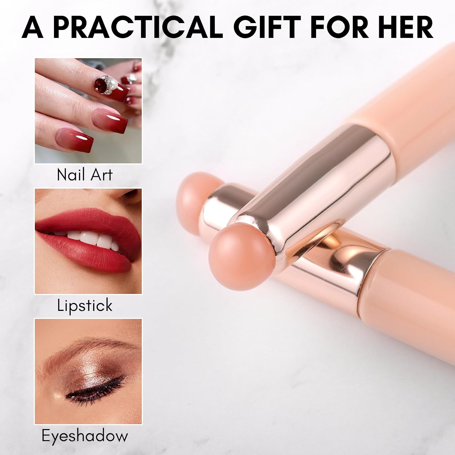 image:imageMakartt Nail Brush 2pcs Reusable Chrome Powder Applicator Pink Art Pen Silicone Brushes For Pat Ombre Gel and French Nails Lipstick Concealer Eyeshadow