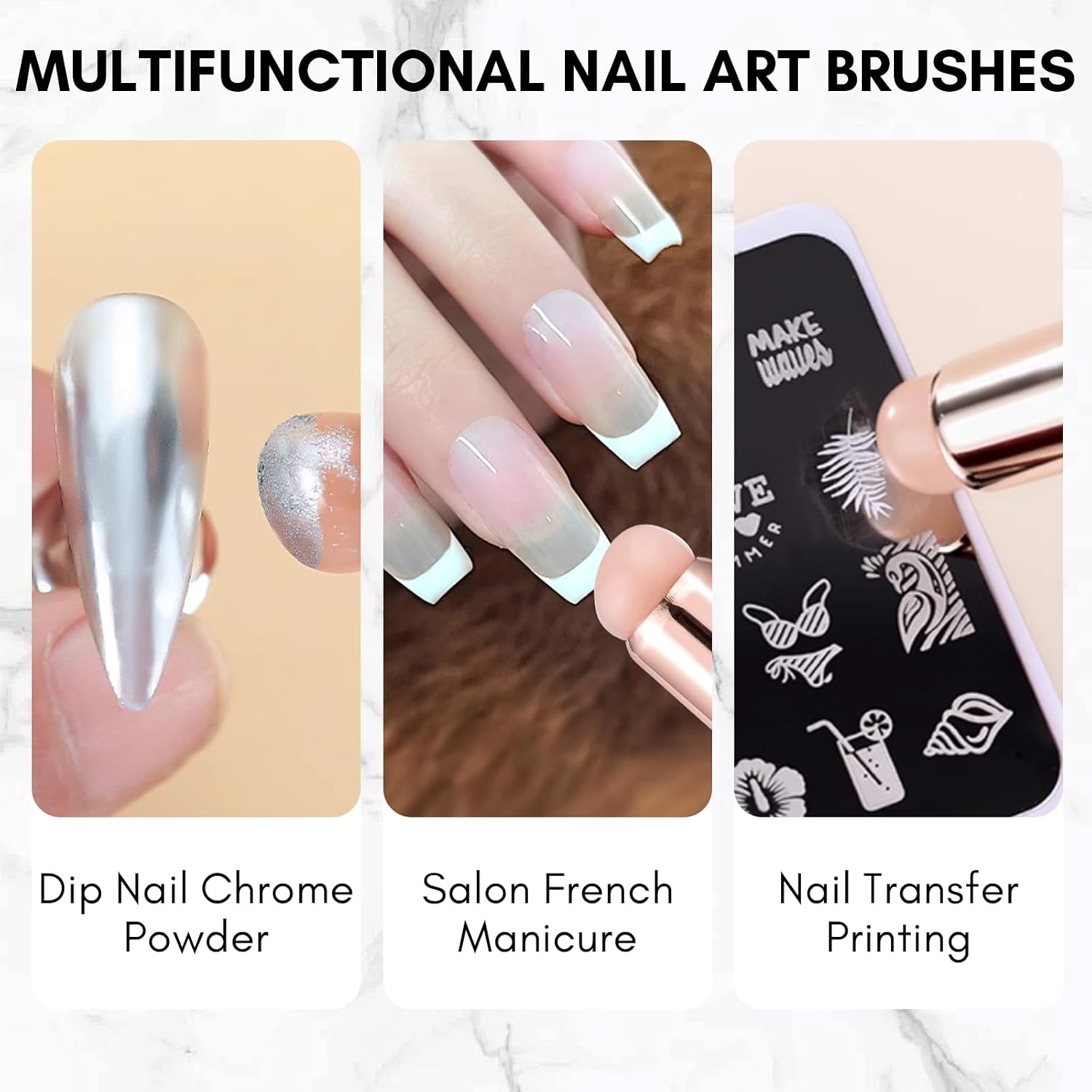 image:imageMakartt Nail Brush 2pcs Reusable Chrome Powder Applicator Pink Art Pen Silicone Brushes For Pat Ombre Gel and French Nails Lipstick Concealer Eyeshadow