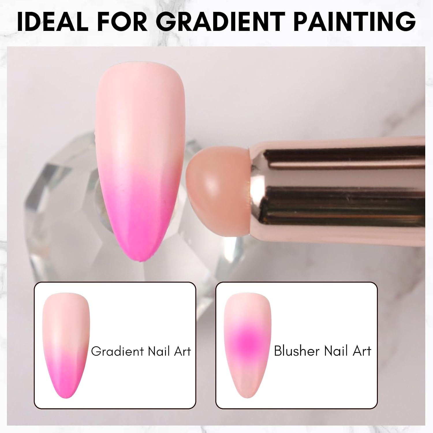 image:imageMakartt Nail Brush 2pcs Reusable Chrome Powder Applicator Pink Art Pen Silicone Brushes For Pat Ombre Gel and French Nails Lipstick Concealer Eyeshadow